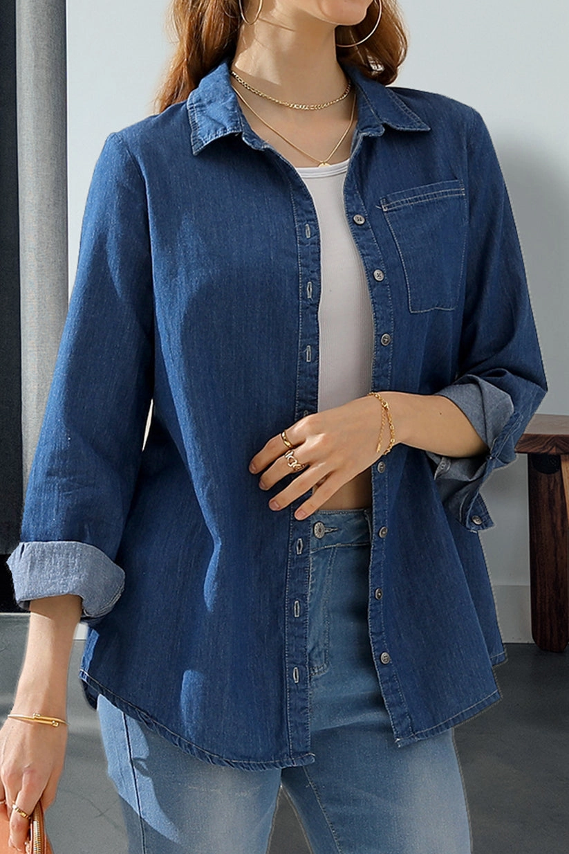 Fleece Pullover DENIM CHAMBRAY BUTTON UP LONG SLEEVE TOP