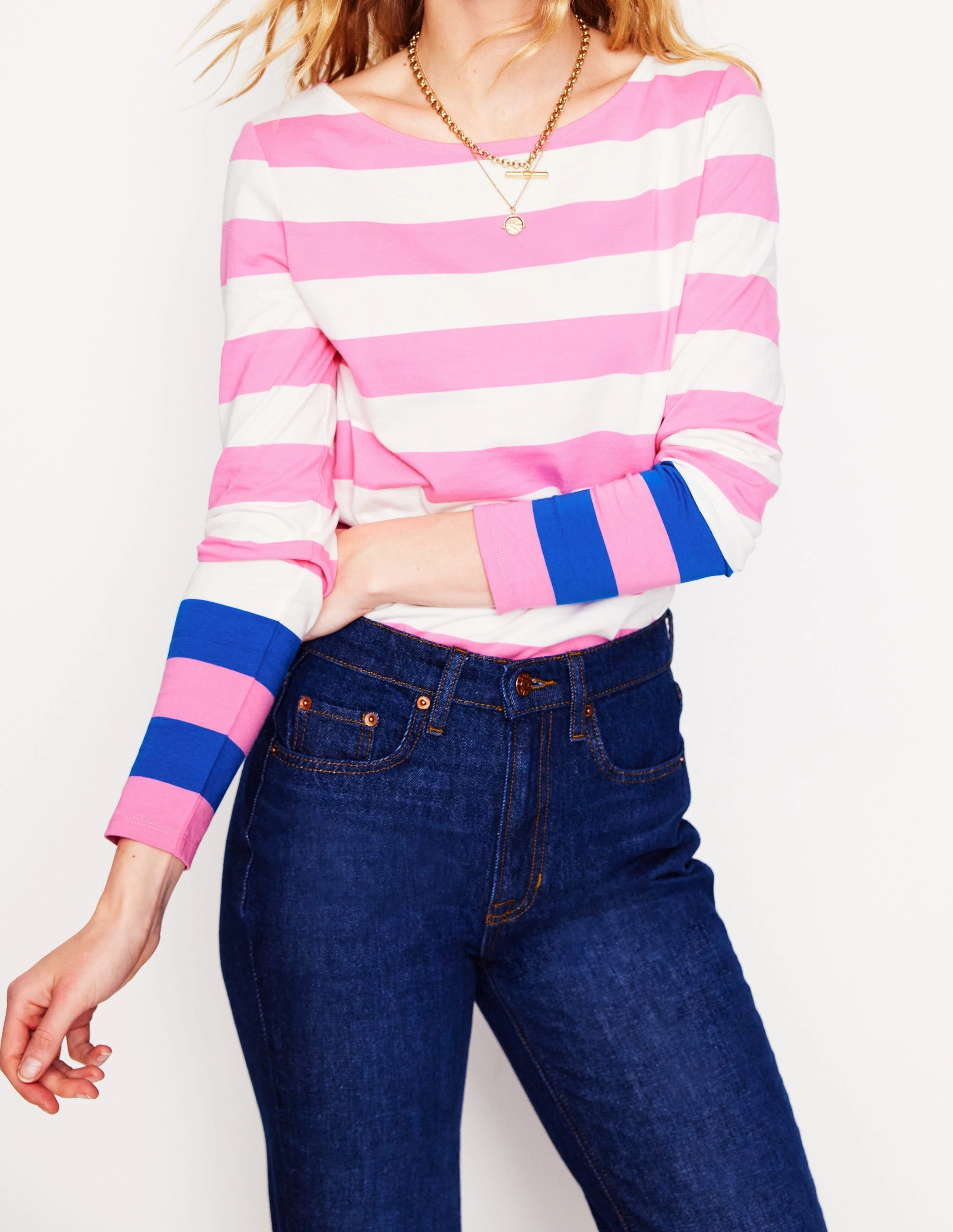ThermalInsulation Ella Long Sleeve Breton-Pink Rose, Gallery Blue Cuff