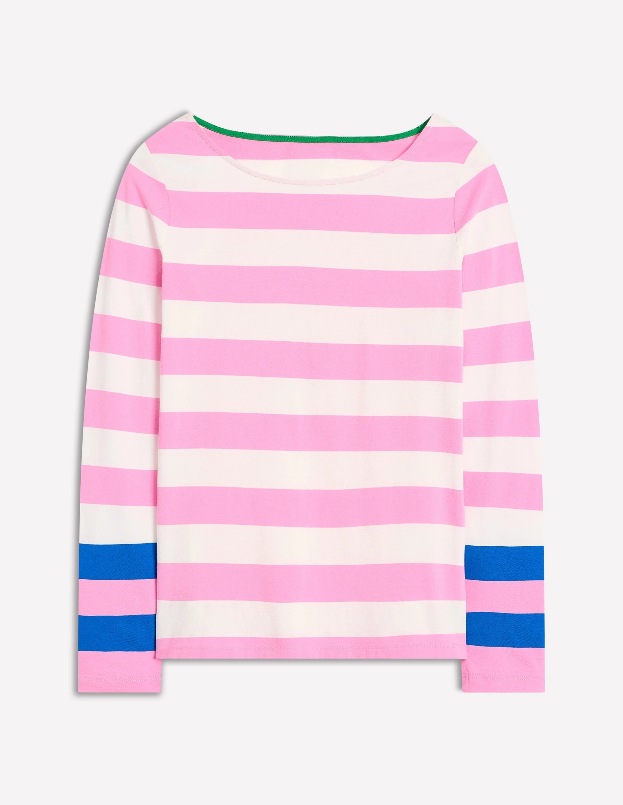 Contrast Stitching AntiStatic Weave Ella Long Sleeve Breton-Pink Rose, Gallery Blue Cuff