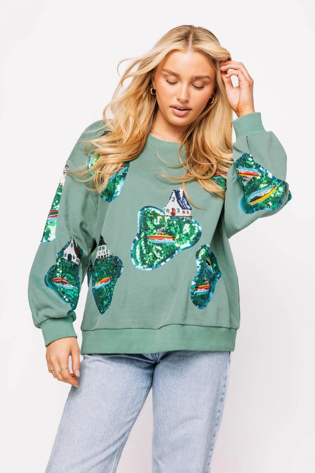 Lake House Sweatshirt in Moss LowProfileDesign Loose Blouse