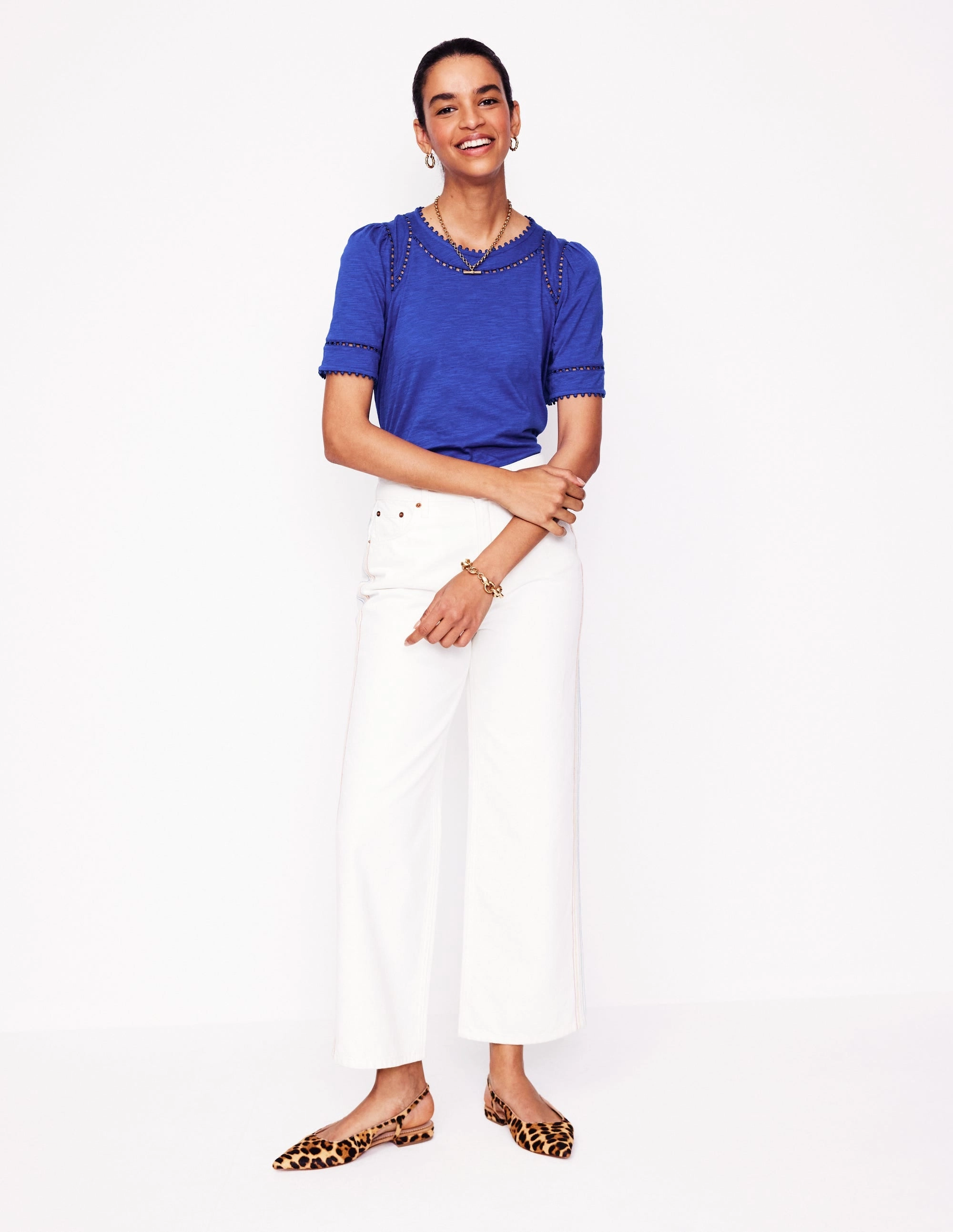 High Thread Count Cotton Mila Trim Detail Top-Bright Blue