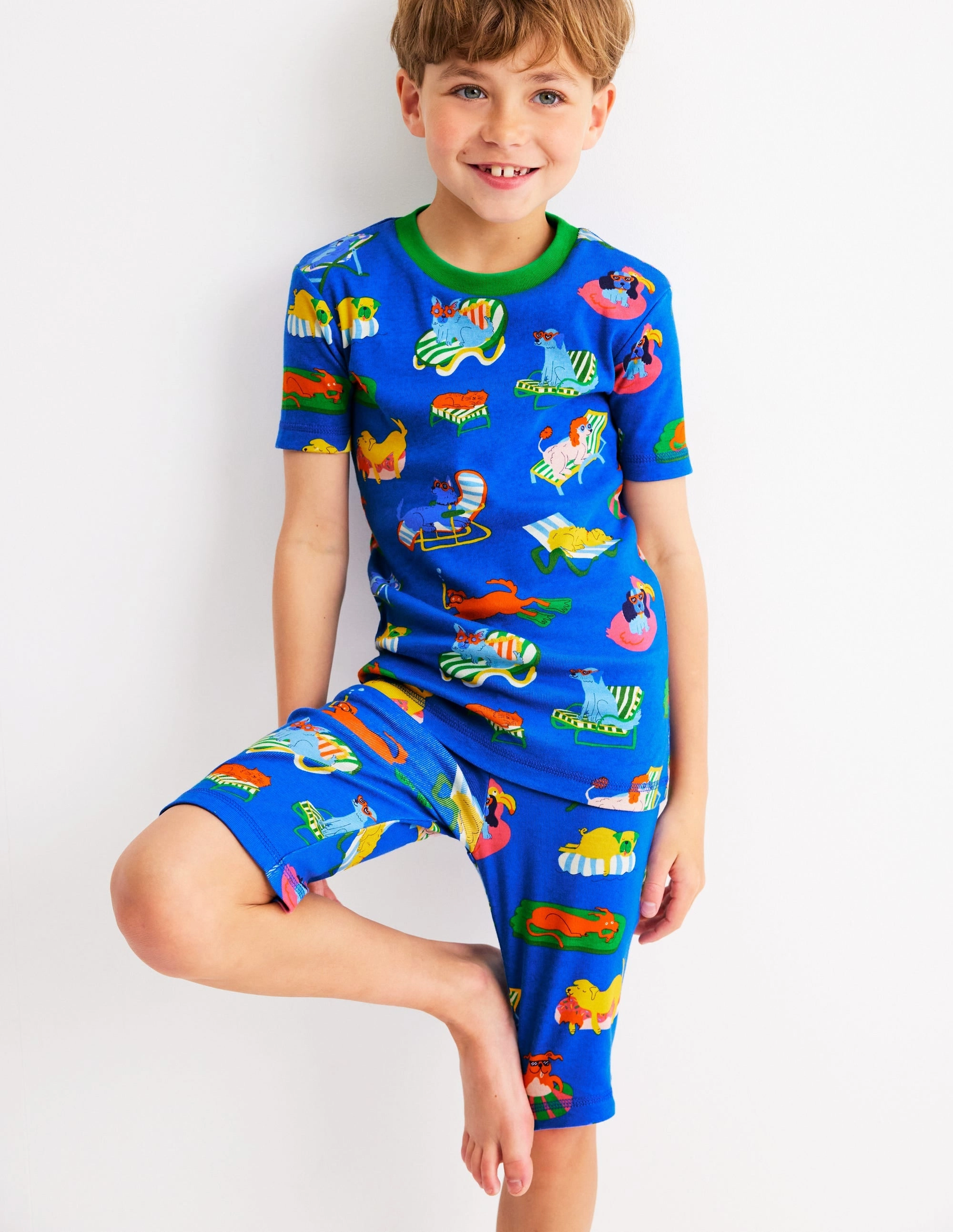 Neutral Tone Stitching Snug Short John Pyjamas-Poolside Pets