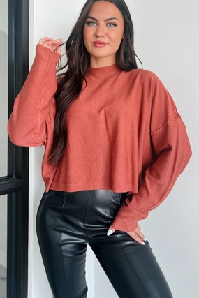 Tabitha Long Sleeve Zenana Top (Rust) Placket Detailing