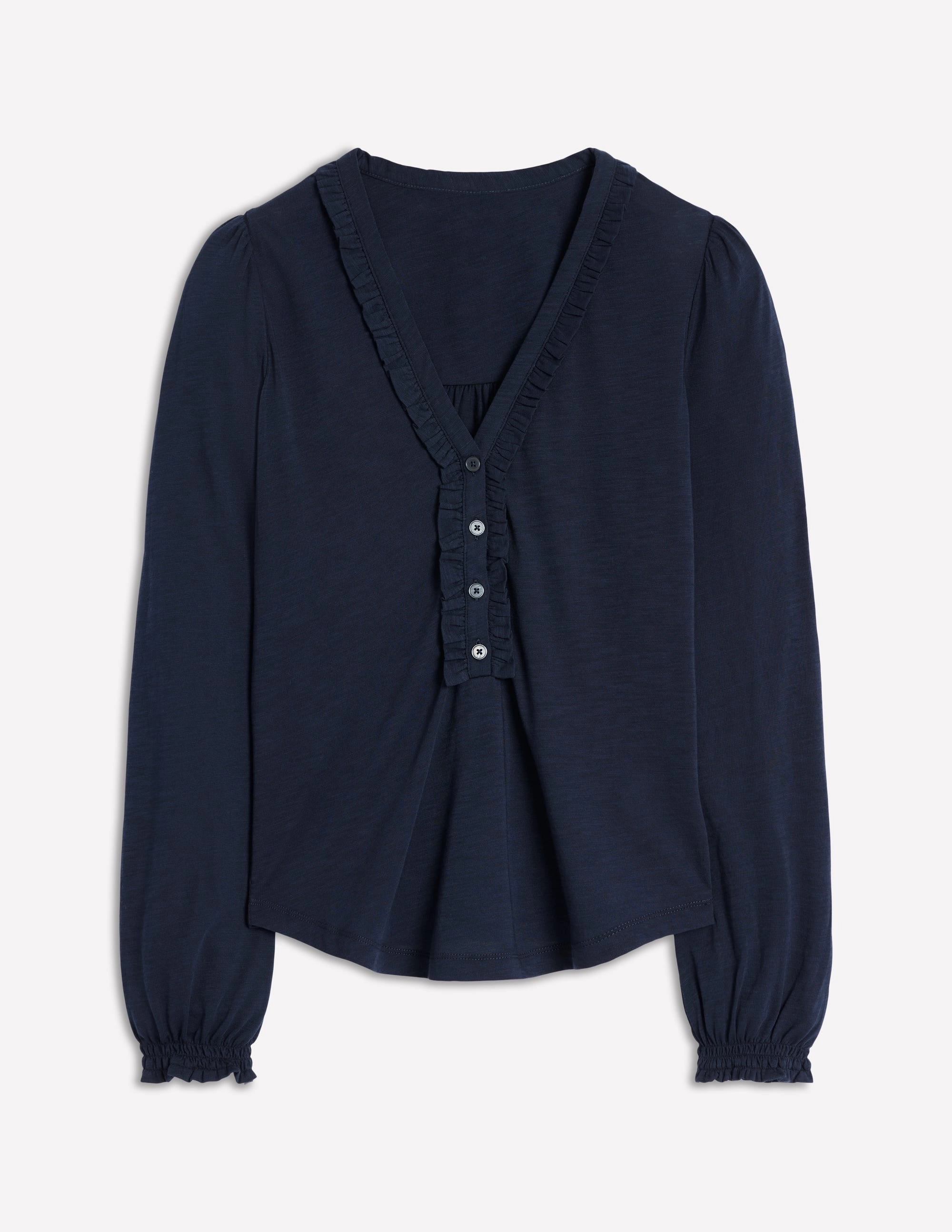 Water Repellent Coating Poppy Ruffled Henley Top-Navy