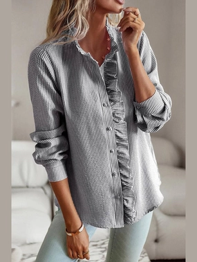 BUTTON UP LACE STRIPE SHIRT MoistureWicking