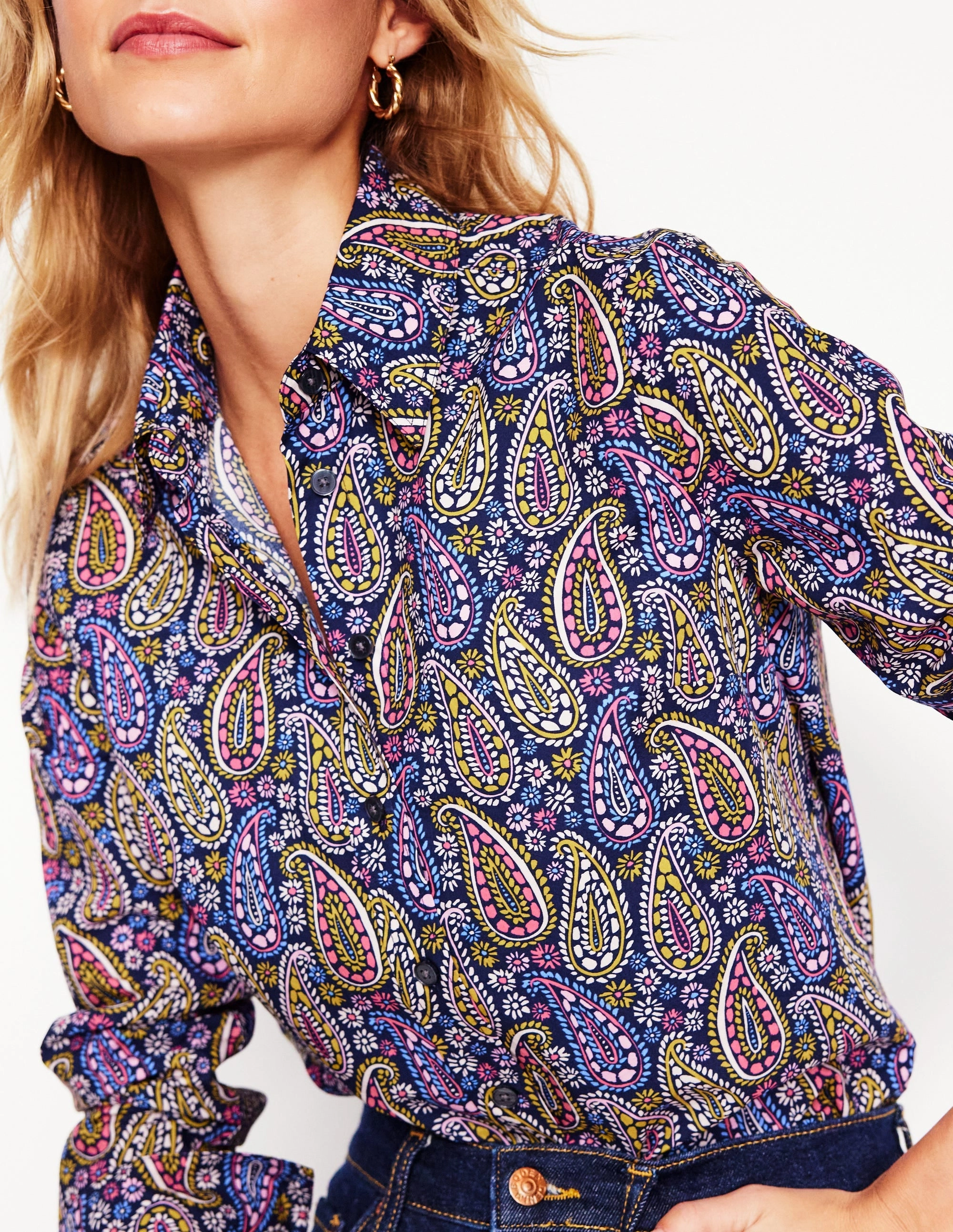 Hypoallergenic Fiber AbrasionResistant Fabric Sienna Cotton Shirt-Dawn Blue, Illustrated Paisley