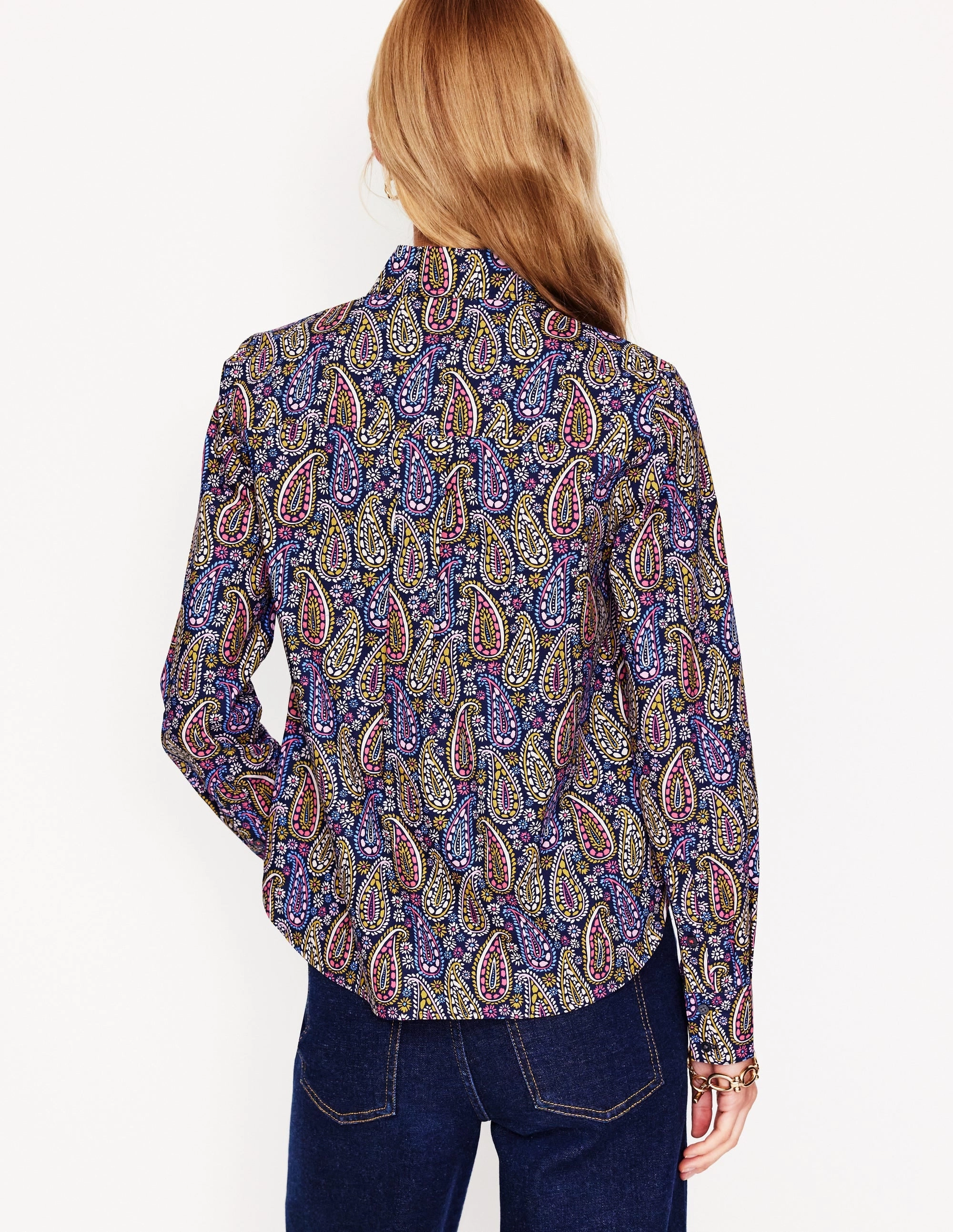 Sienna Cotton Shirt-Dawn Blue, Illustrated Paisley Elegant Look