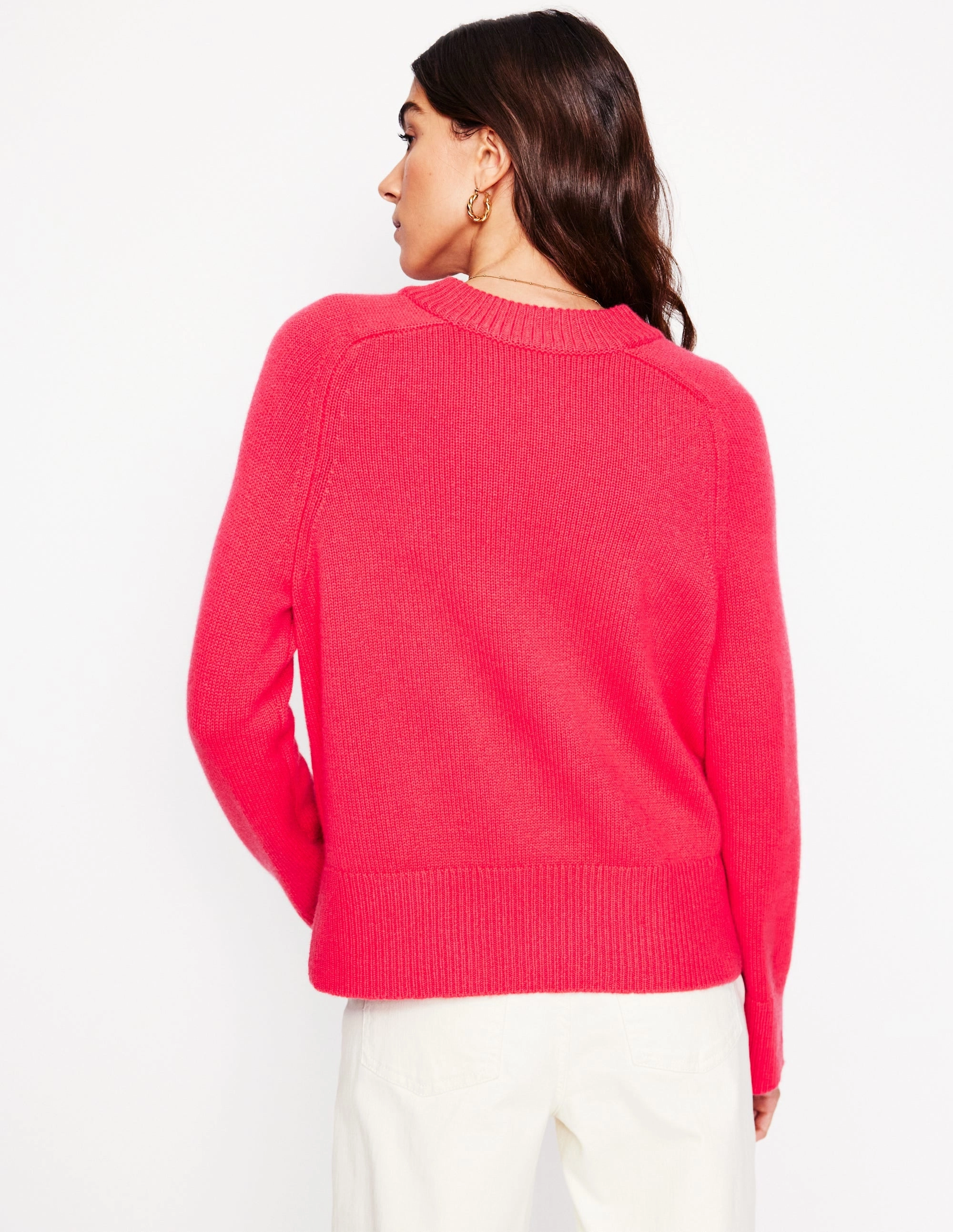 NonRestrictive Fit Circular Knit Sustainability Guide Wide Sleeve Cashmere Jumper-Camelia Pink