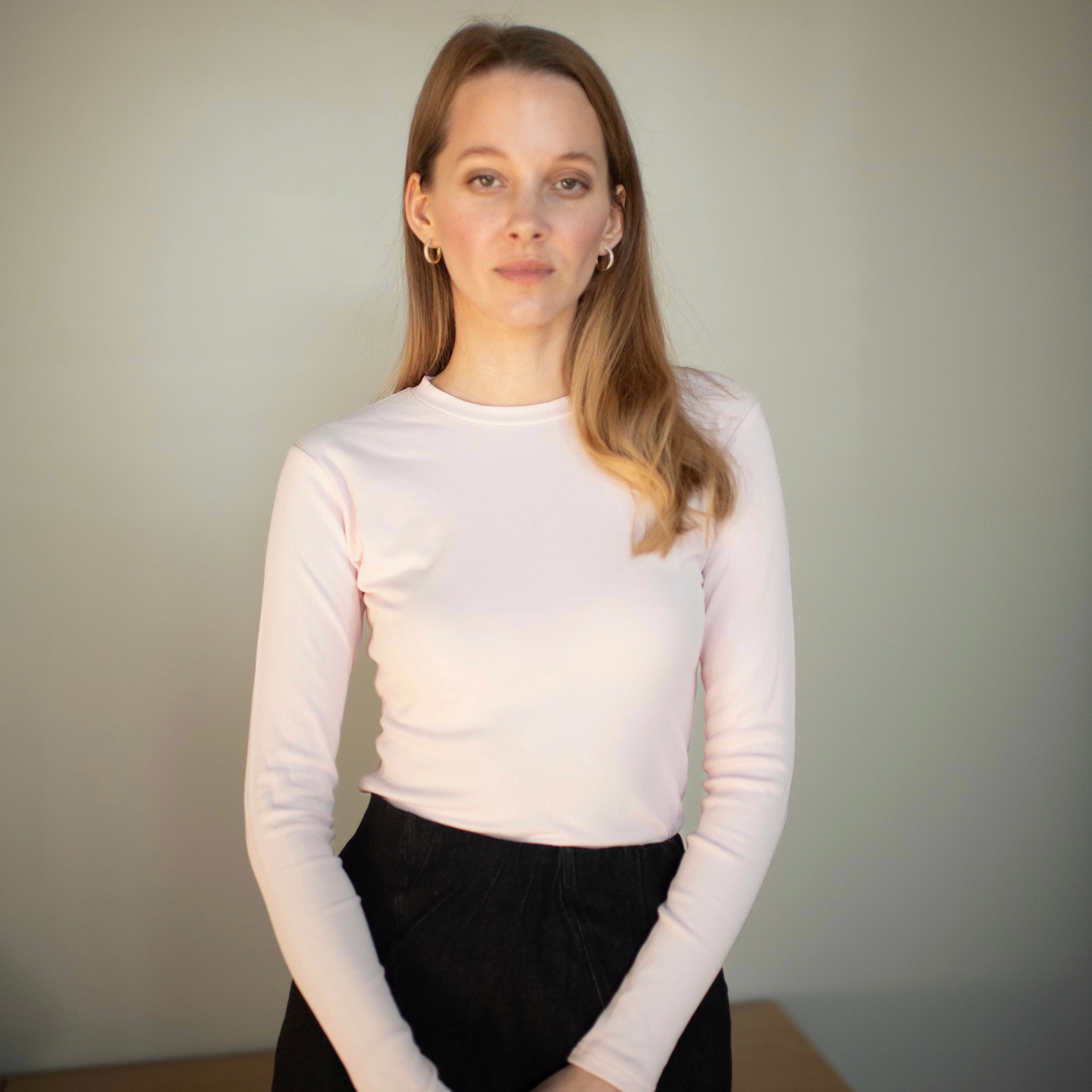 Cozy Fit EcoFriendlyTexture Ribbed Crewneck Tee | Light Pink