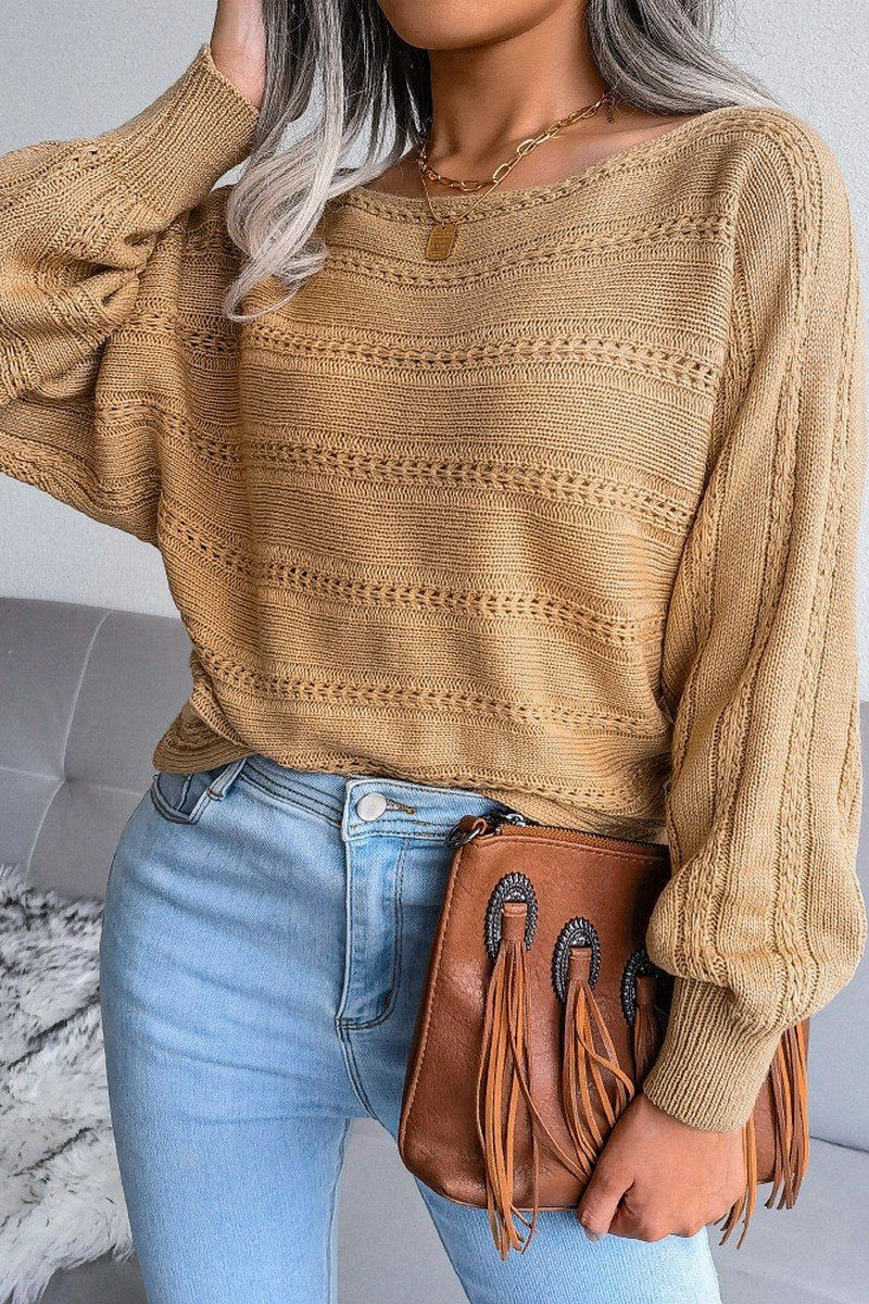 Everyday Wear WOMEN CABLE KNIT BOAT NECK OVERSIZED SWEATER