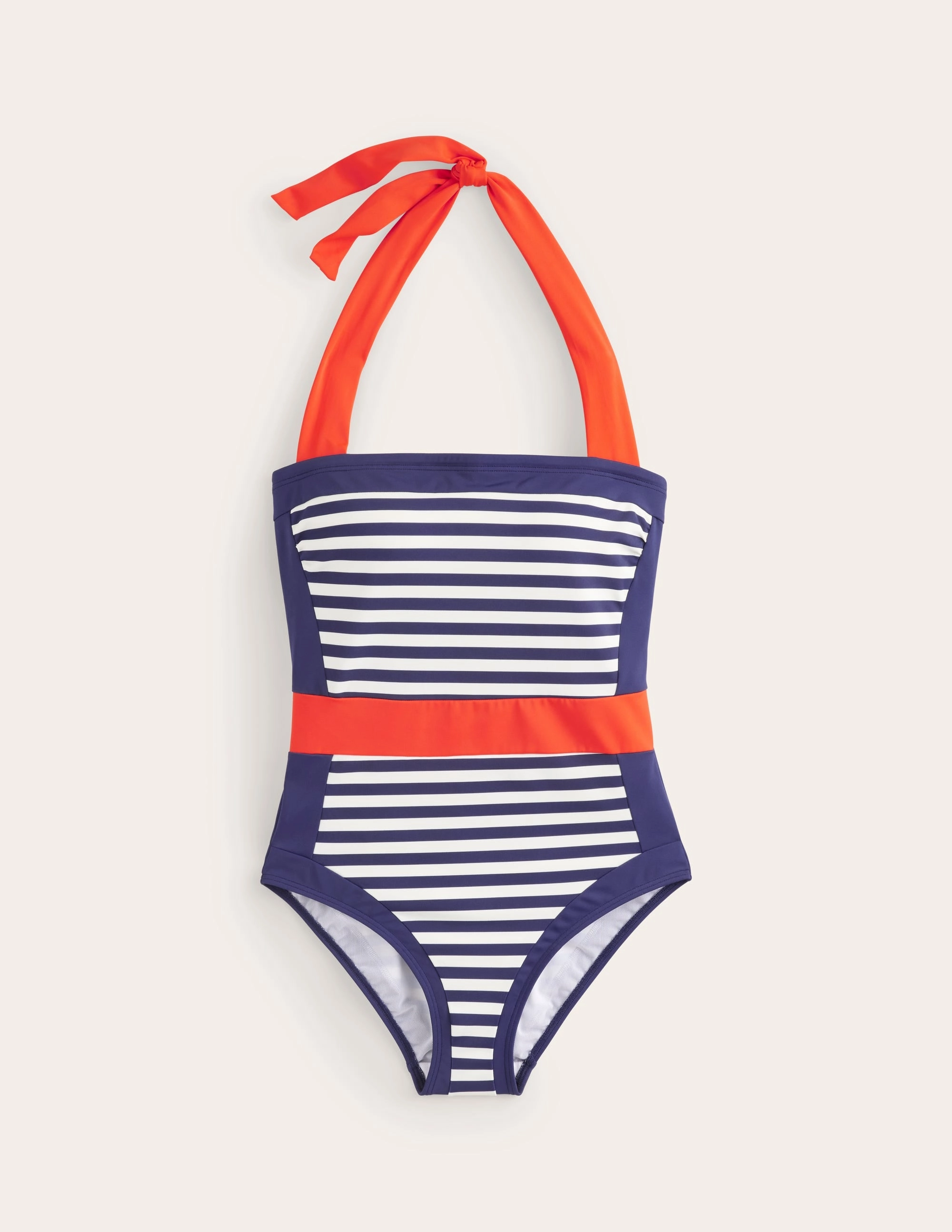 Santorini Halterneck Swimsuit-Red, Navy Stripe High Waist