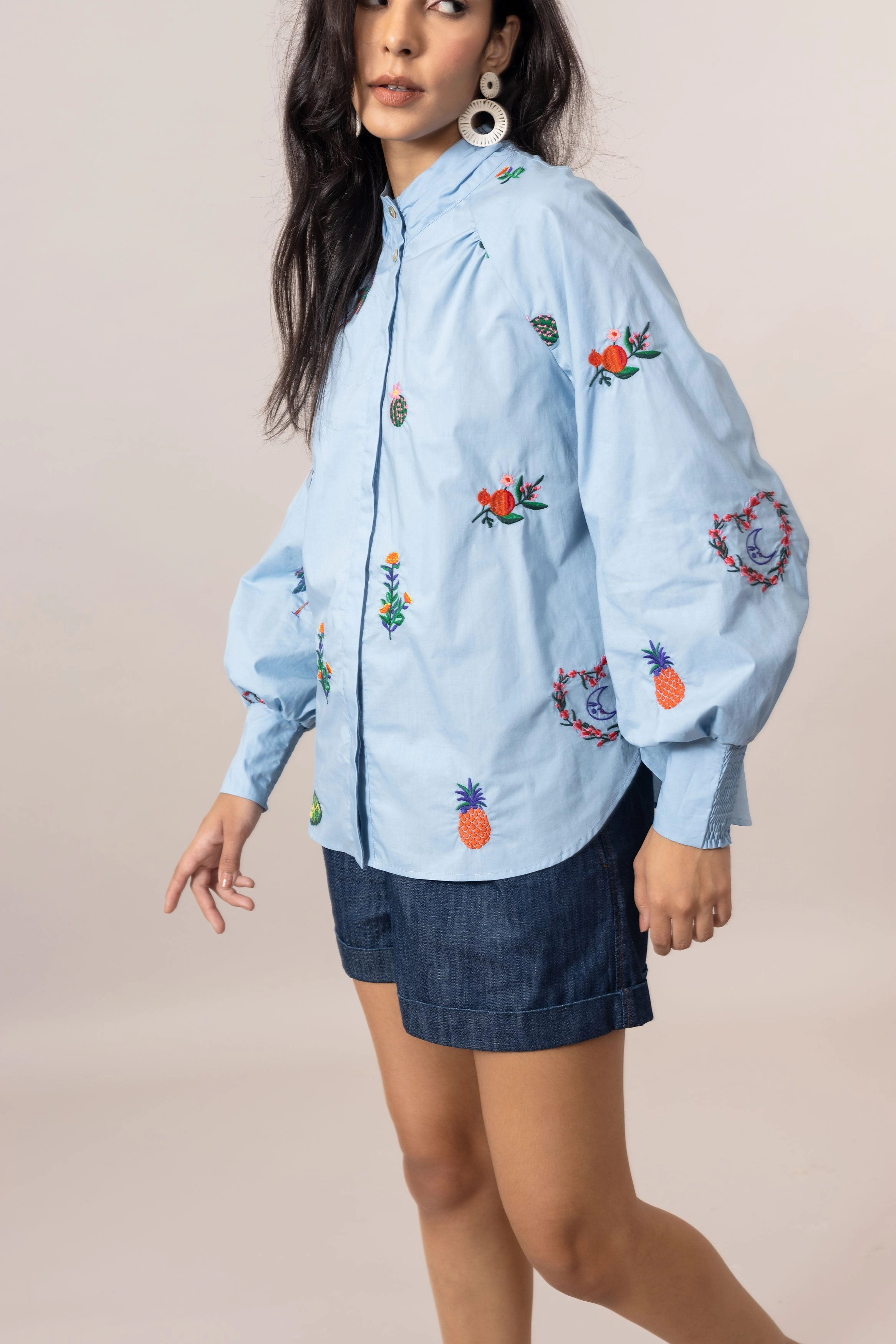 Mona Top in Chambray Blue Summer Polo Sustainable Waterproofing