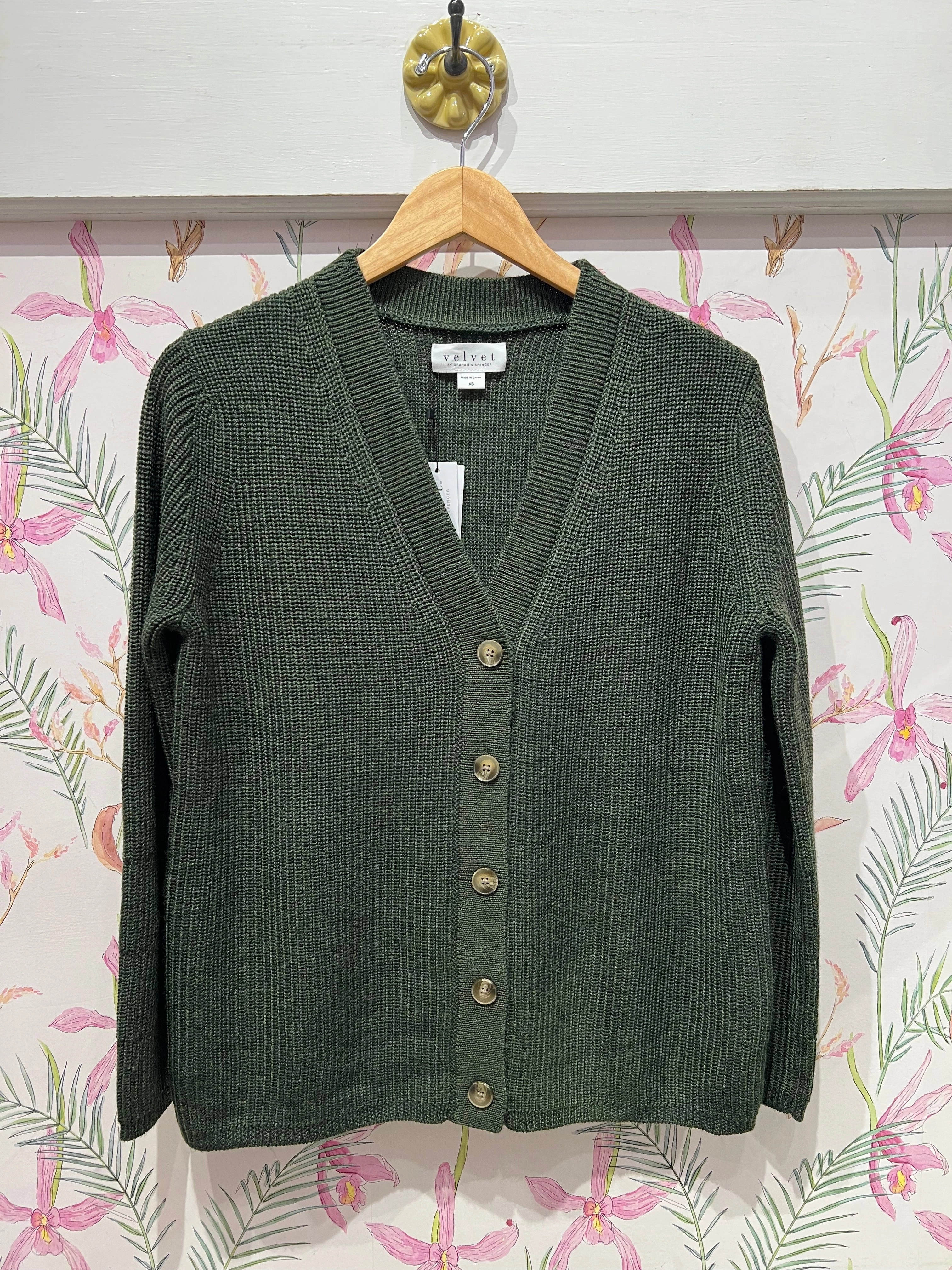 Monet V-Neck Cardigan in Pine Eco Friendly Dye