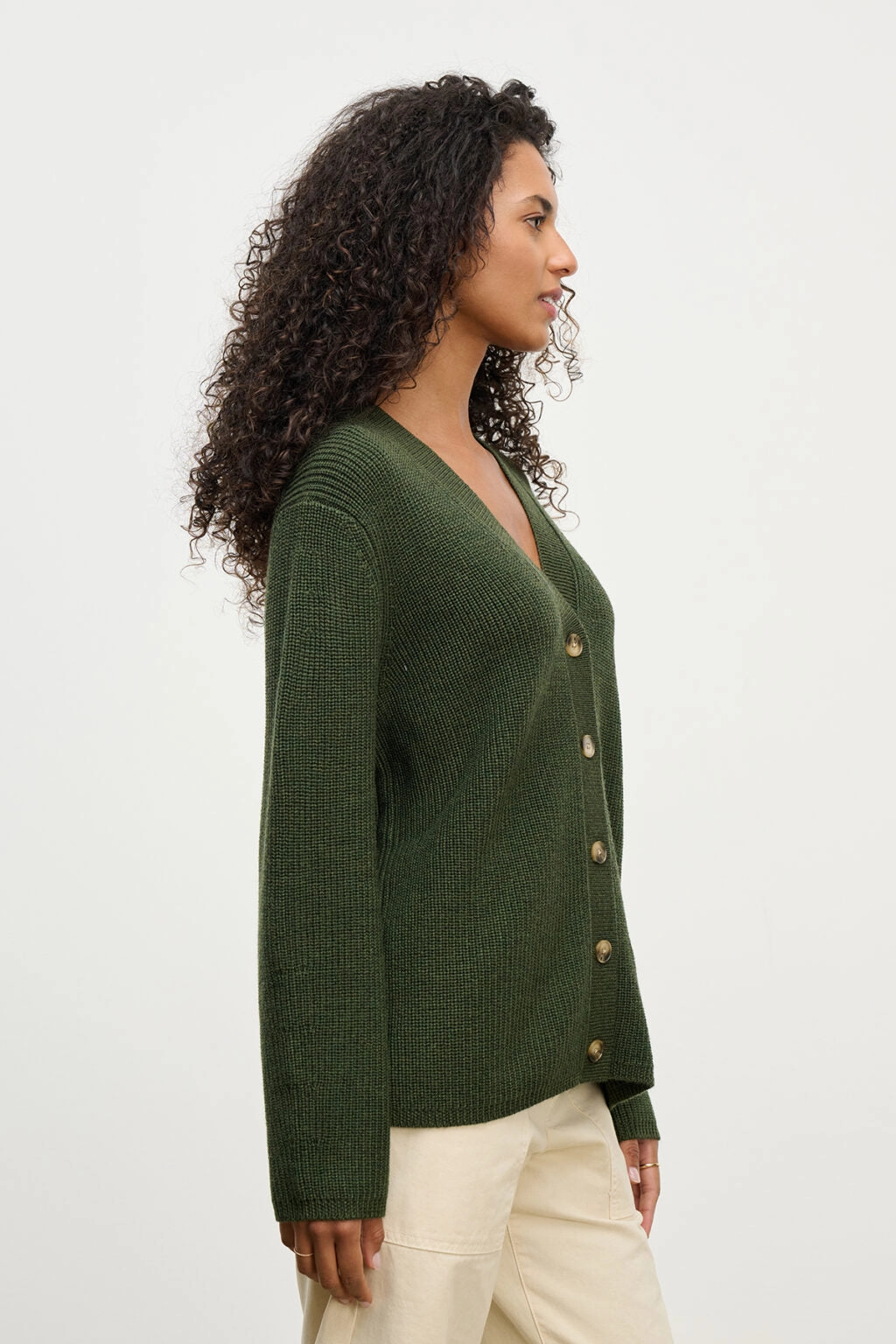 Monet V-Neck Cardigan in Pine Hygroscopic Inner Layer