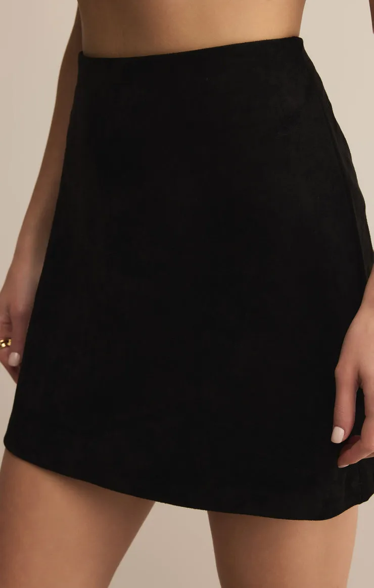 Ciera Suede Mini Skirt in Black Wardrobe Classic Fringe Detail