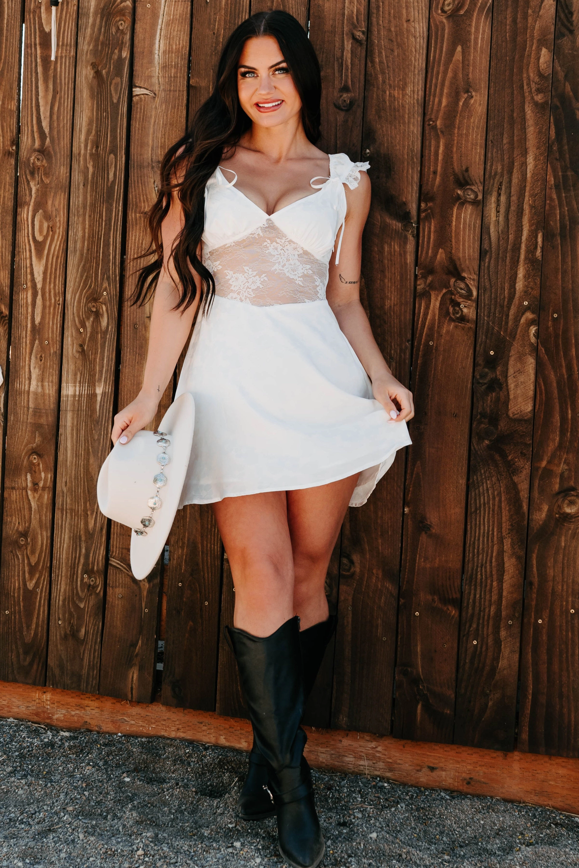 Moonlit Reverie Satin Jacquard Mini Dress (White) Playful Cut