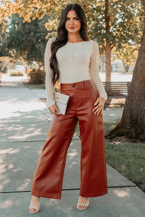 Relaxed Waist More Than Usual Wide-Leg Faux Leather Pant (Camel)