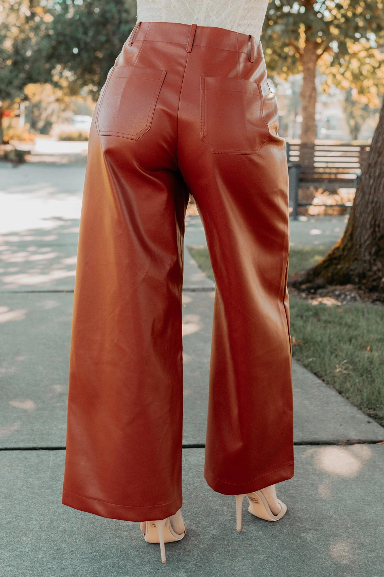 More Than Usual Wide-Leg Faux Leather Pant (Camel) Perfect Comfort