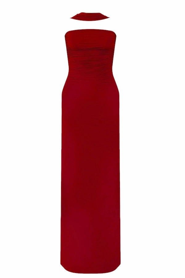 Sunset Glow High Hemline Mullet Maxi Dress Red