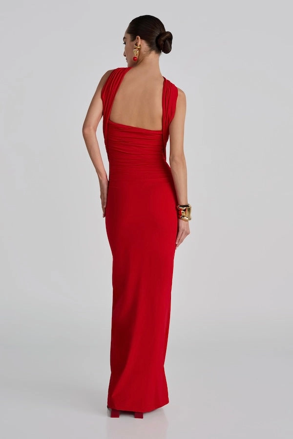 Mullet Maxi Dress Red Comfort Stretch