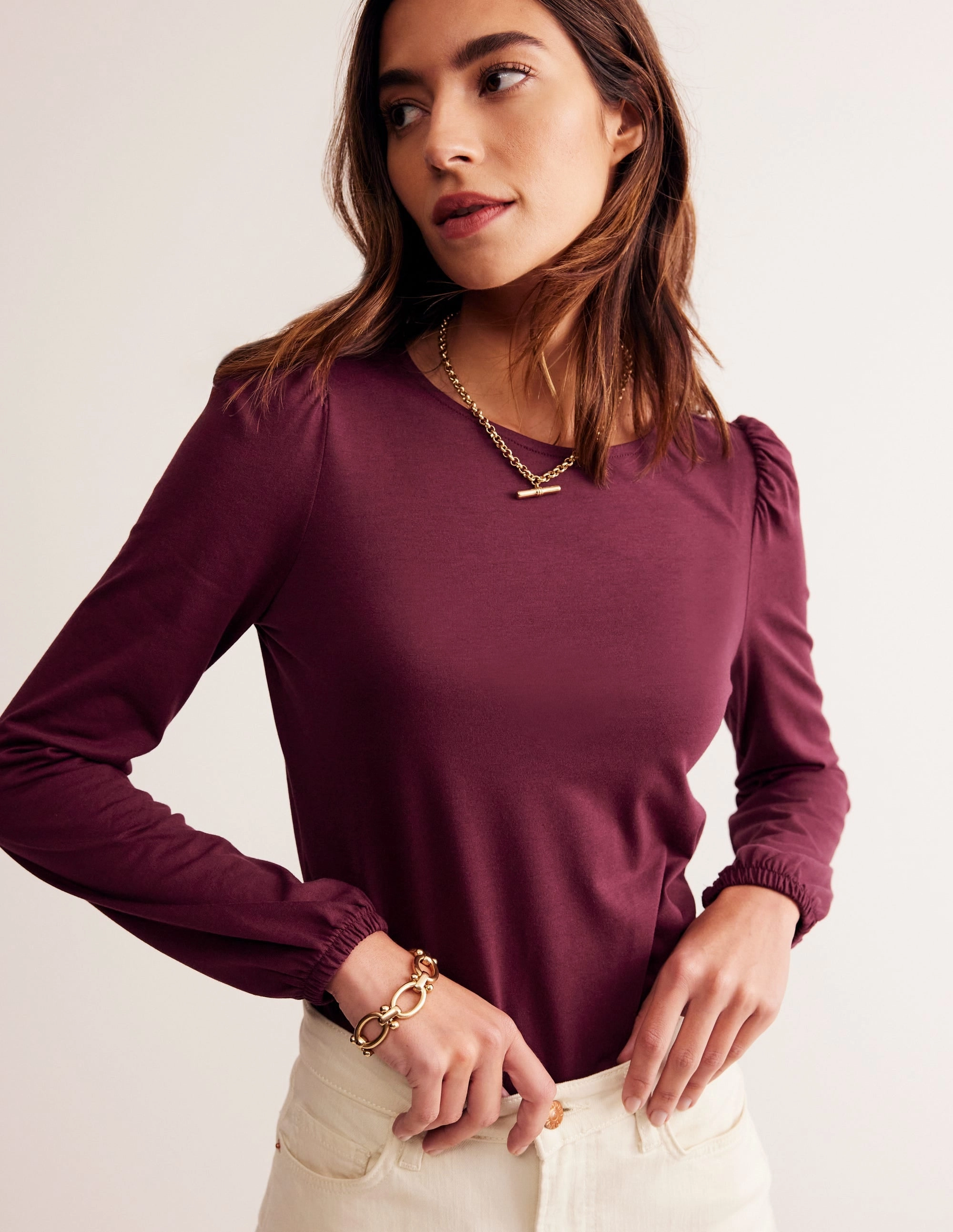 Supersoft Long Sleeve Top-Deep Wisteria FlexibleRibbing Fashion Blouse