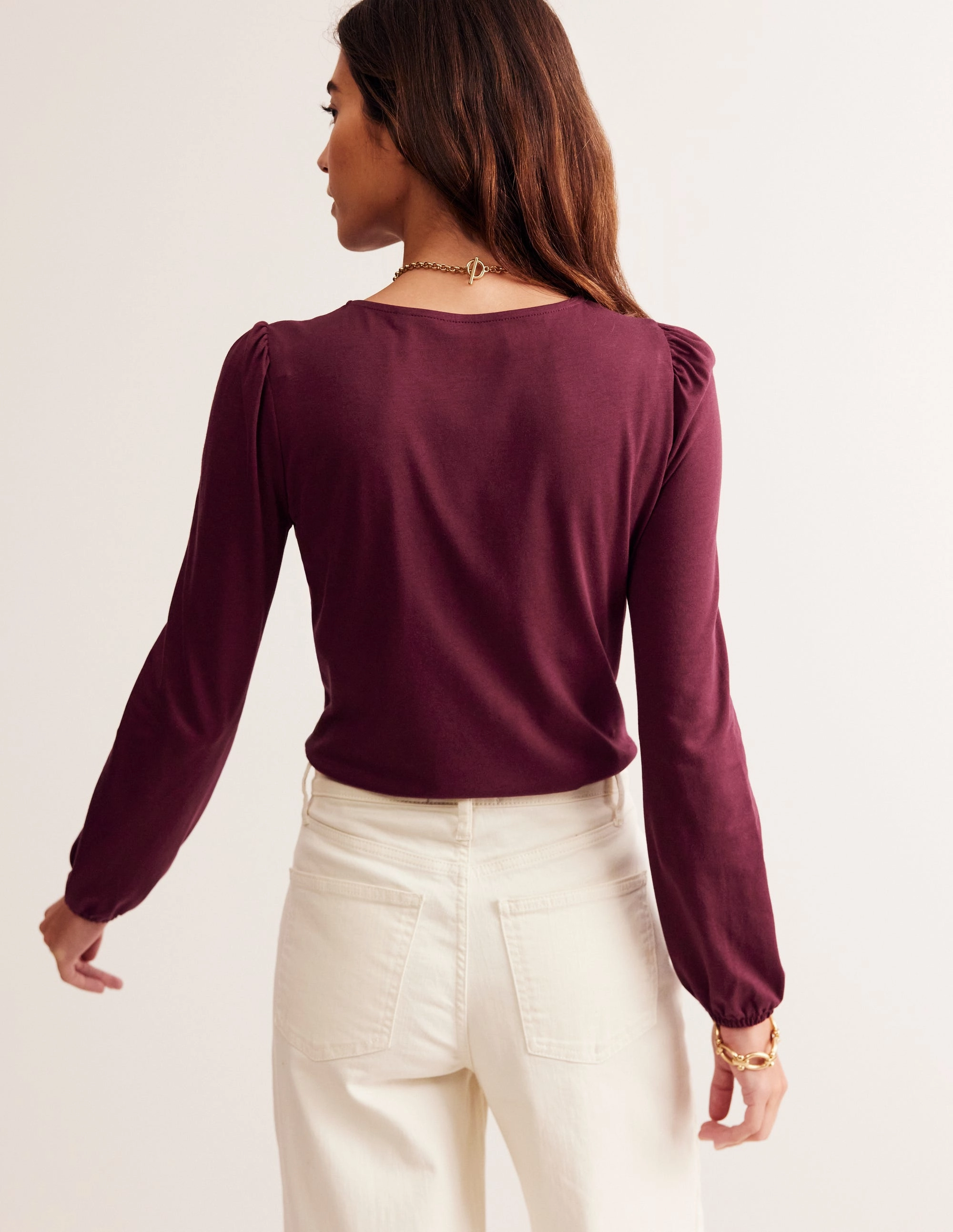 OdorResistant Fabric HighStretchElastic Supersoft Long Sleeve Top-Deep Wisteria