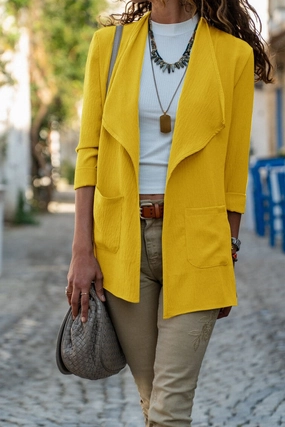 Warm Fabric Adjustable Cuff WOMEN OPEN FRONT OFFICE WORK BLAZER JACKET