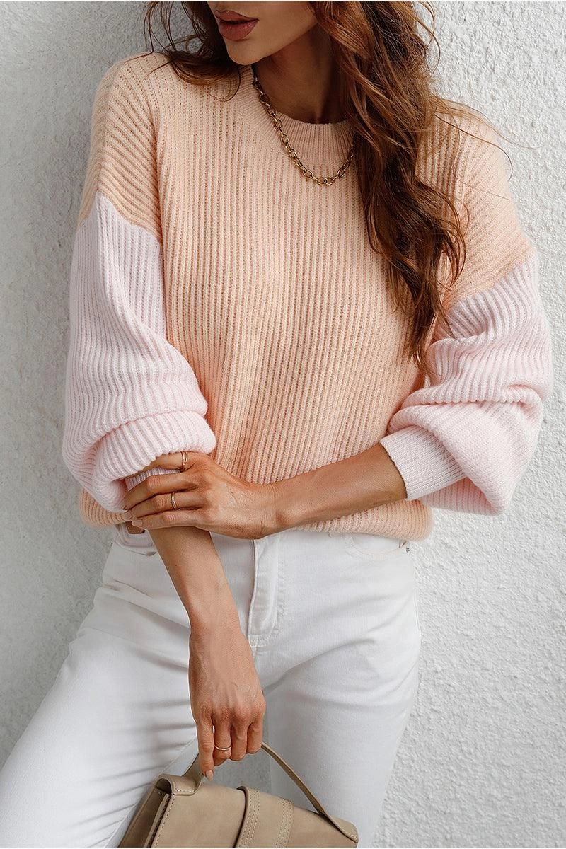 Compression Fit Unlined Design COLOR BLOCK SLEEVE KNIT WARM SWEATER