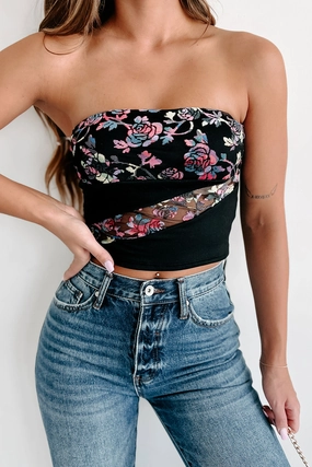 My Next Muse Floral Knit Tube Top (Fuchsia/Black) TwoToneEffect