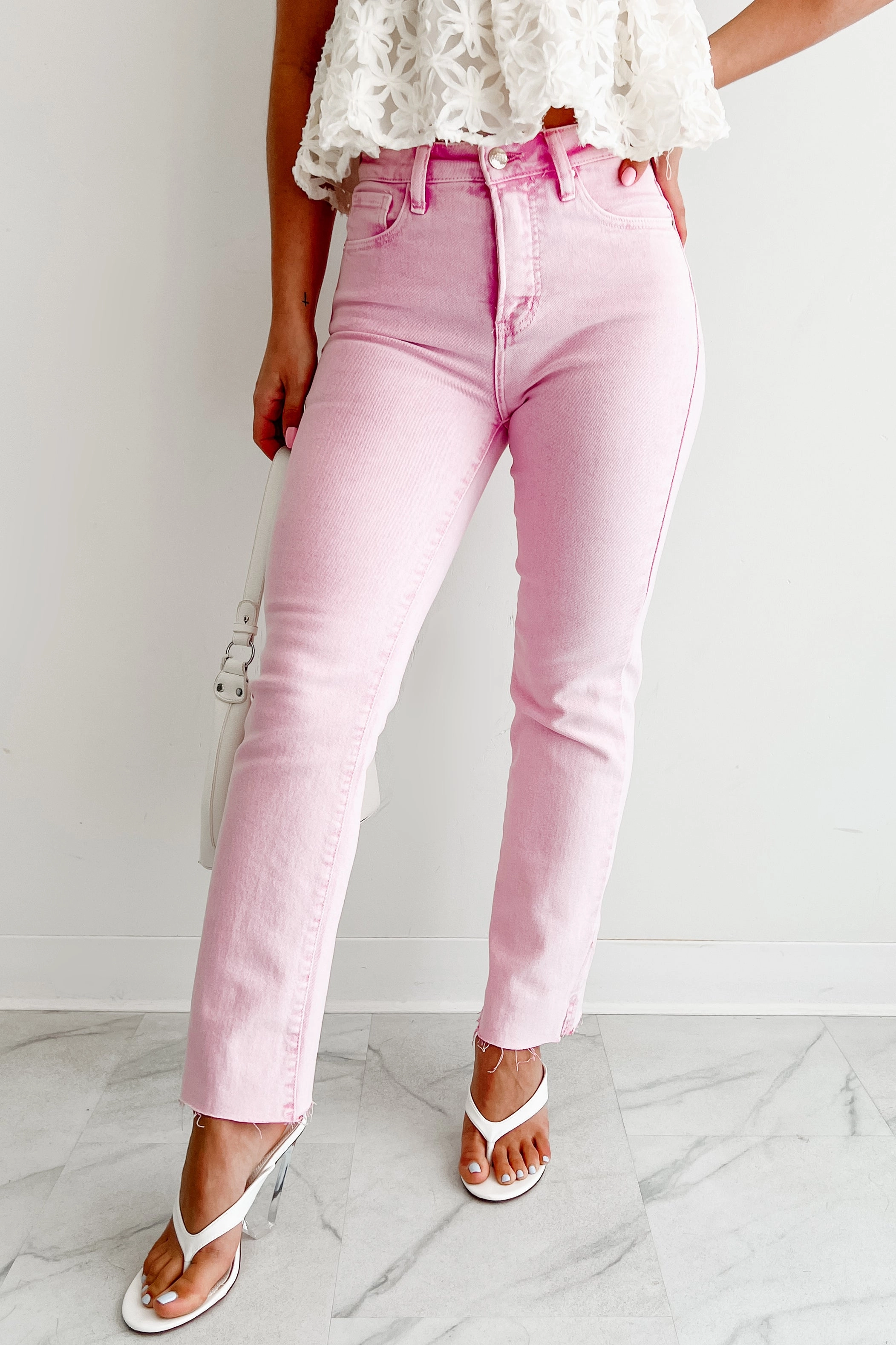Nadine High Rise Straight Leg Risen Jeans (Acid Pink) High Rise