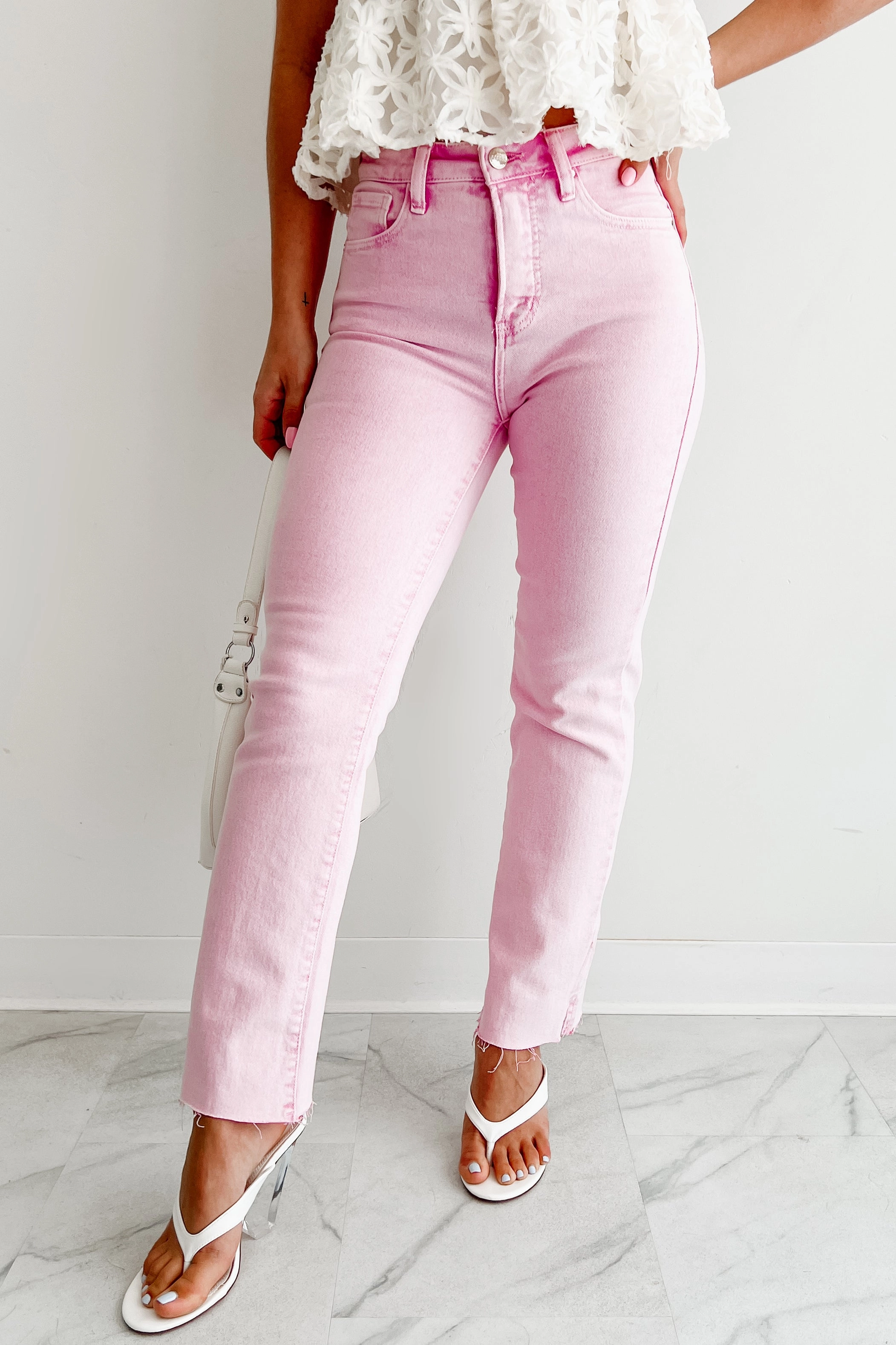 Teen Outfit Eco Friendly Travel Outfit Nadine High Rise Straight Leg Risen Jeans (Acid Pink)