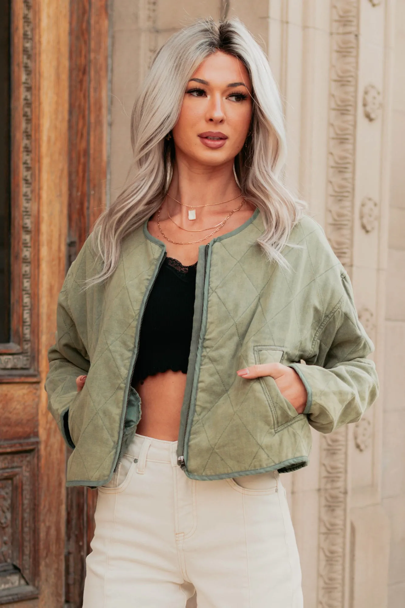 Natural Essence Quilted Zip-Up Jacket (Vintage Olive) variety