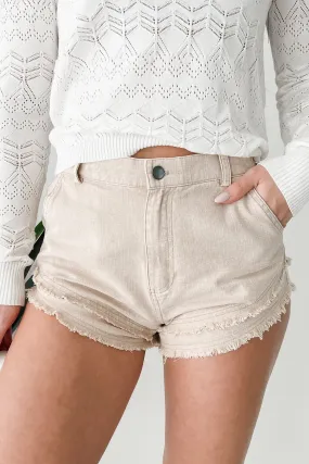 Need It Now Frayed Cotton Twill Shorts (Taupe) Quick Style Geometric Pattern