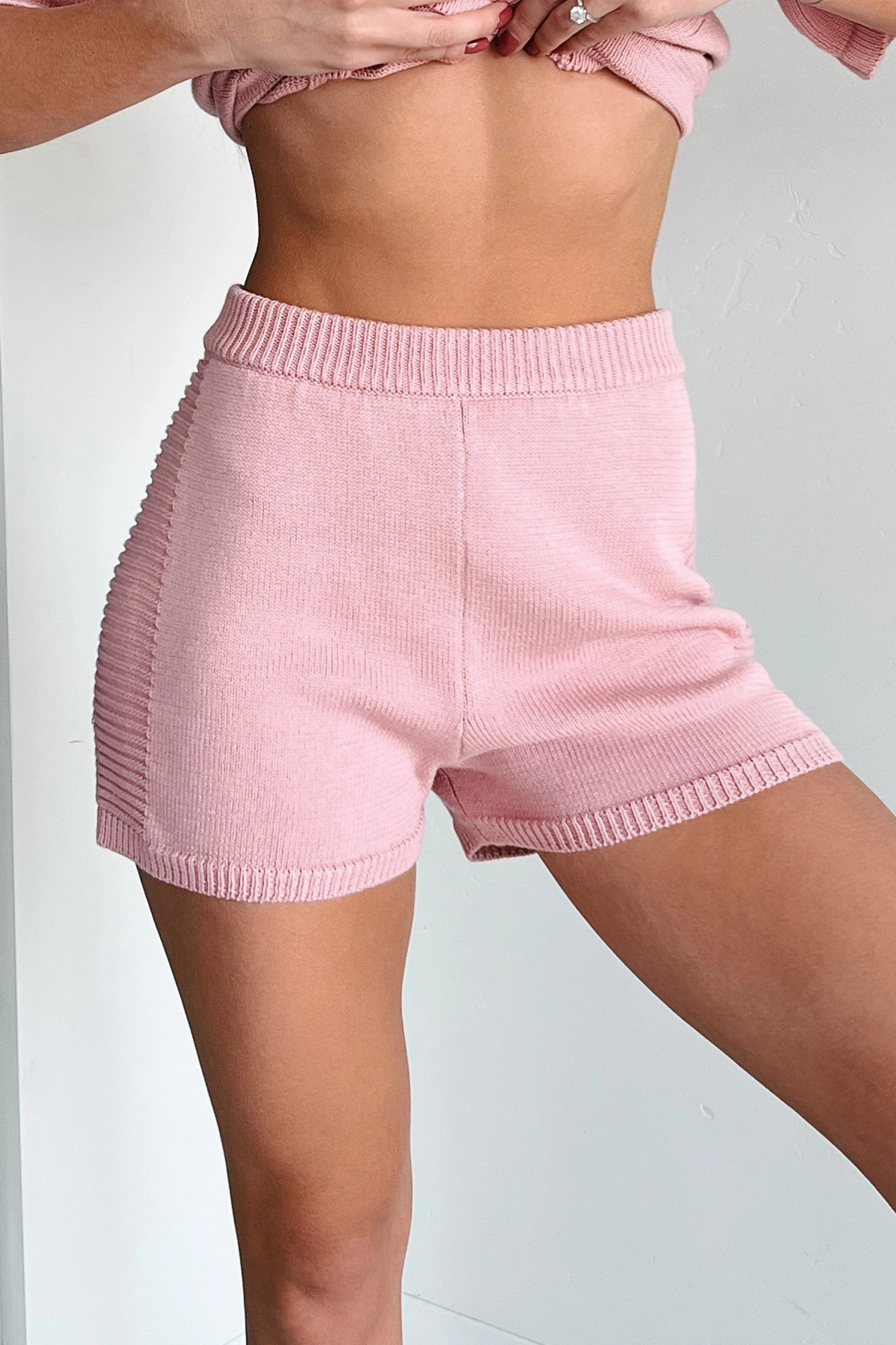 Timeless Utility Needing Comfort High Rise Knit Shorts (Blush)