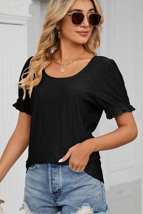 PUNCHING LACE LOUND NECK PRINCESS SLEEVES TOP LayeringFriendly Weight EasyCareFabric