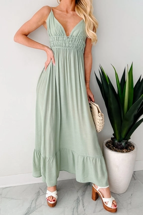 Rolling Hills Sleeveless Maxi Dress (Moss) Day-To-Night Wear
