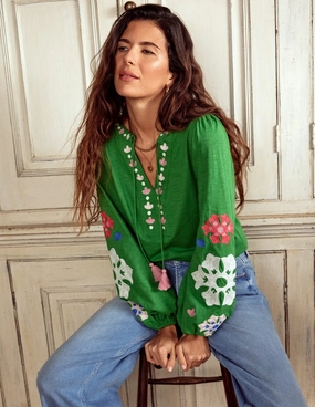 Nia Embroidered Top-Paradise Green Minimalist Detailing MinimalistDesign