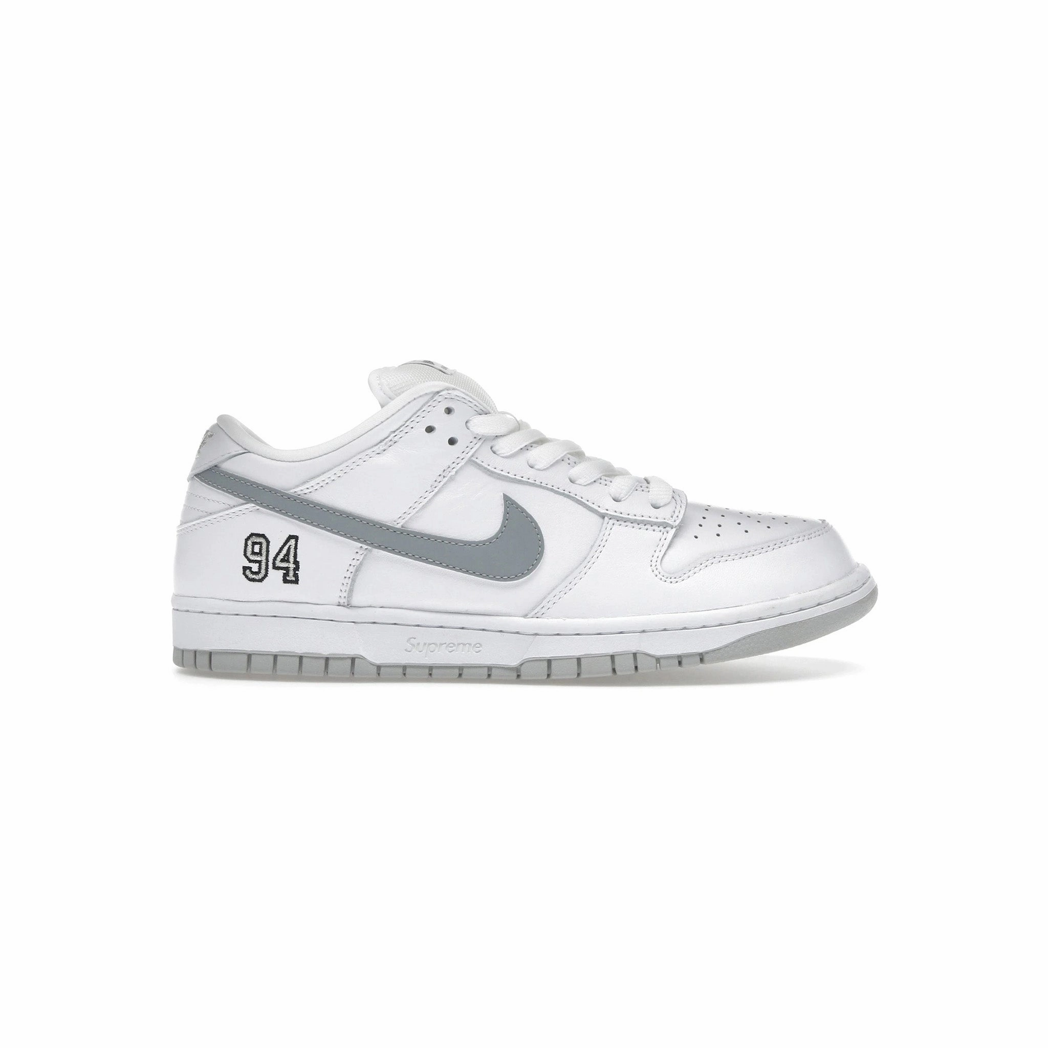 Nike SB Dunk Low Supreme 94 White Metallic Silver