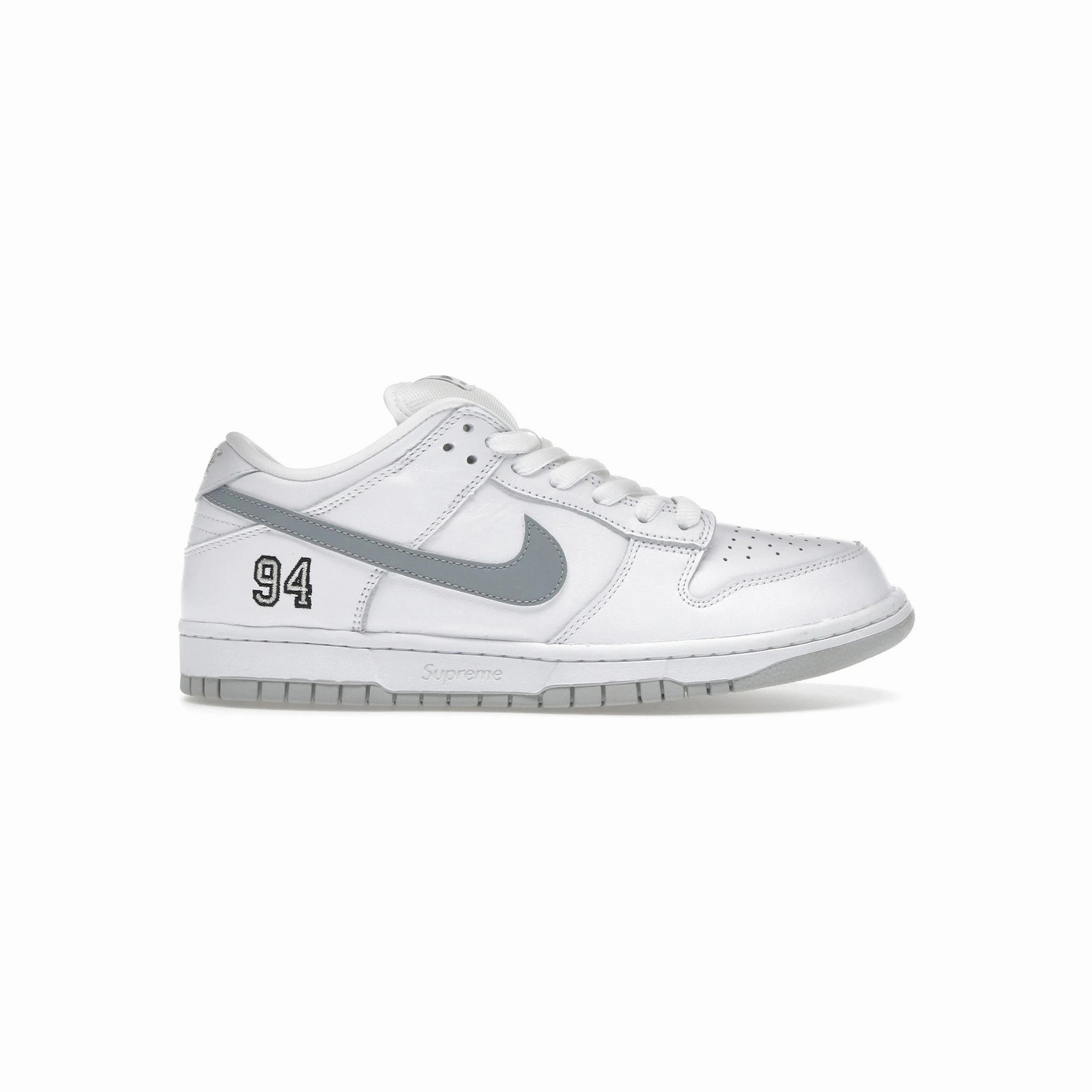 Nike SB Dunk Low Supreme 94 White Metallic Silver