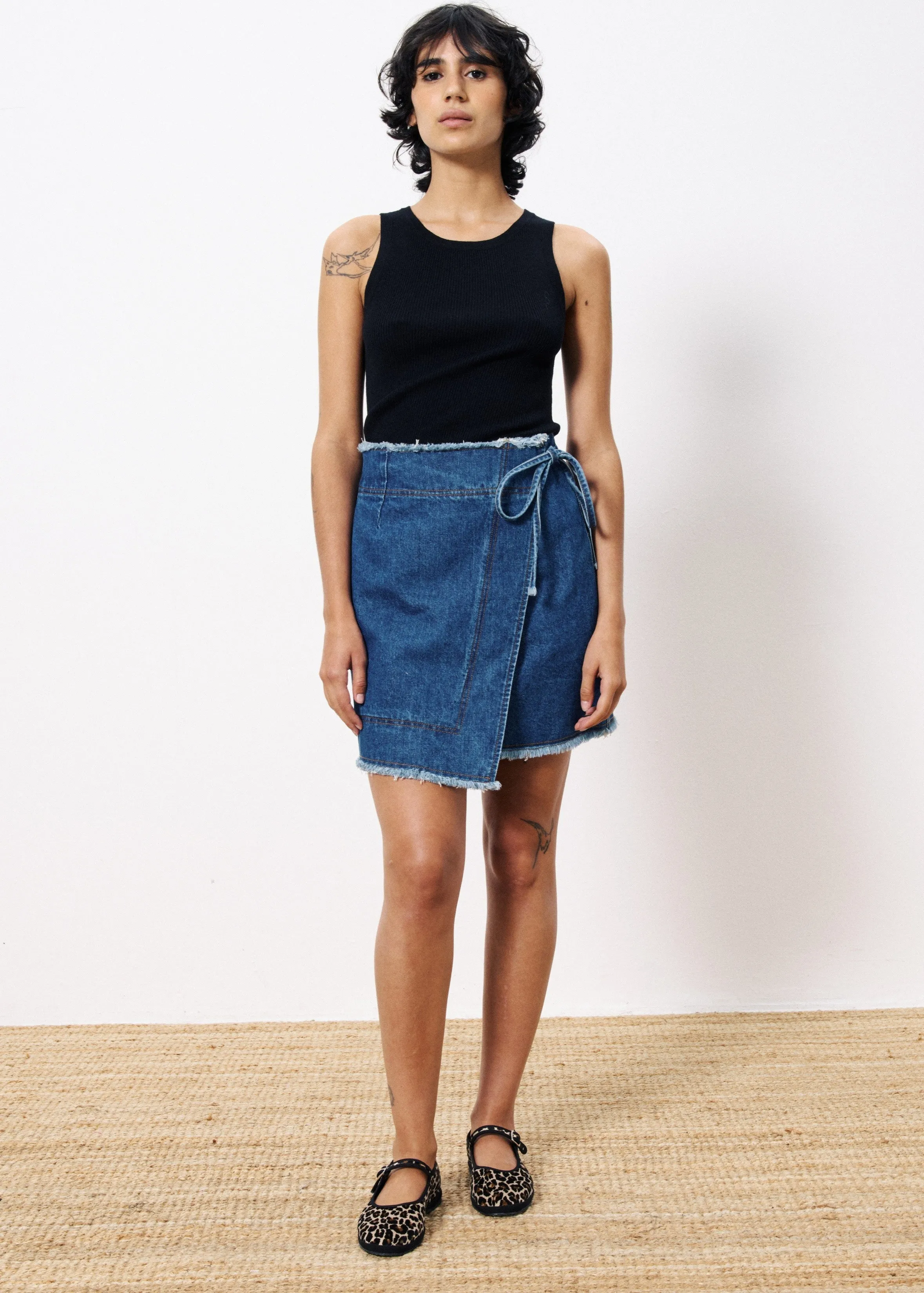 Asymmetrical Cut Contemporary Brand NISE BLUE JEAN MINI SKIRT