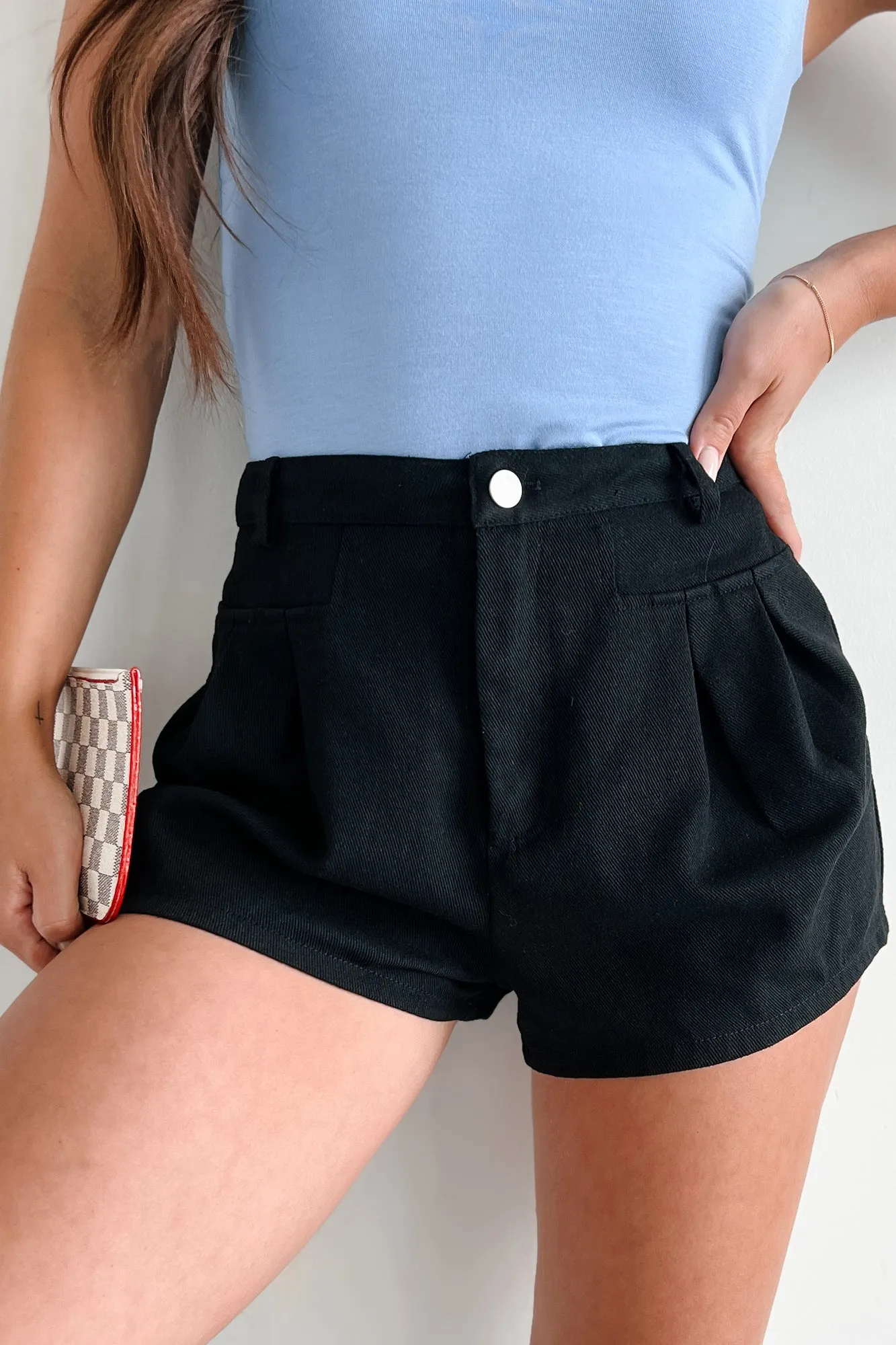 Bonded Seam Technology No One To Blame Pleated Denim Shorts (Black)