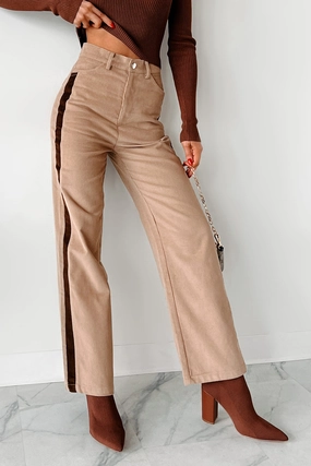 Pablo Side Stripe Corduroy Pants (Taupe) Full Coverage
