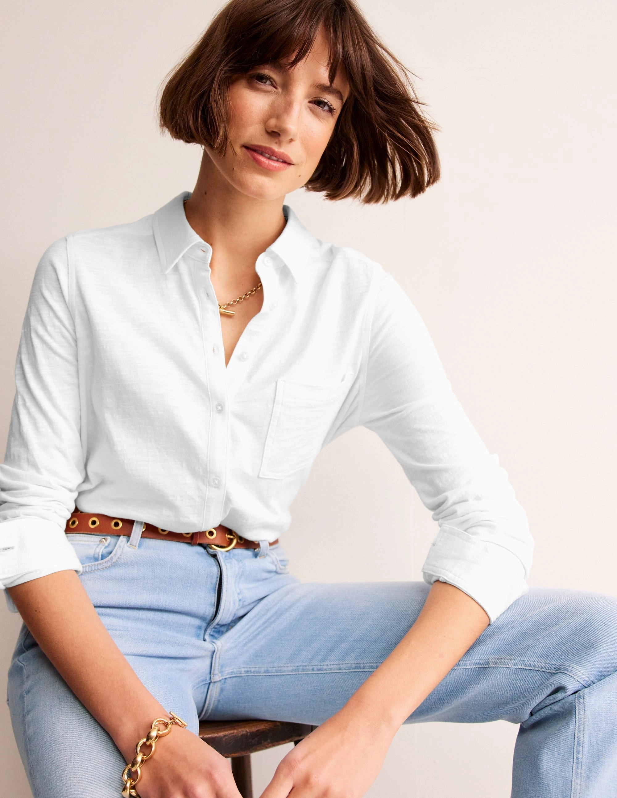 Amelia Jersey Shirt-White WrinkleResistant Fabric