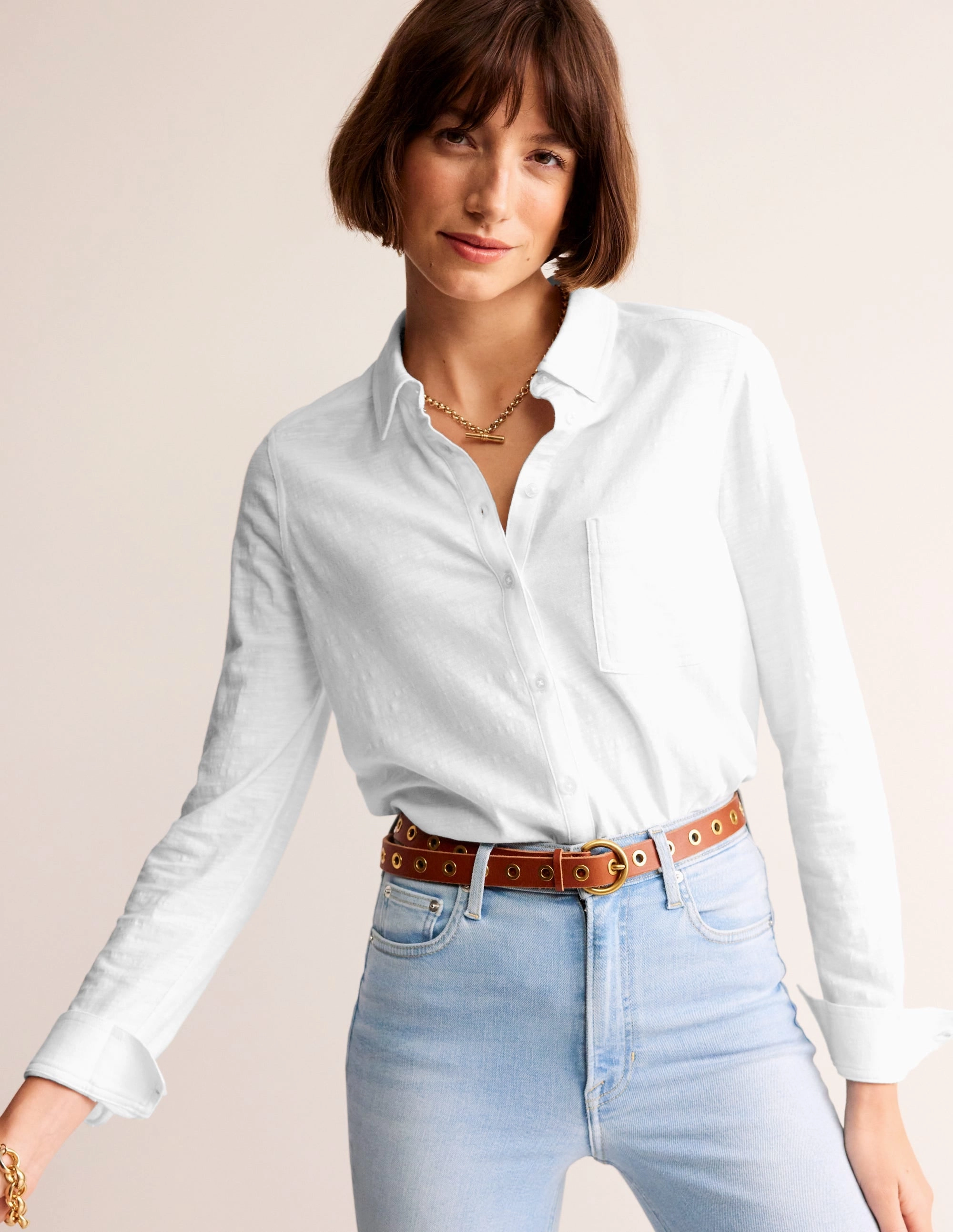 Reinforced Shoulder Amelia Jersey Shirt-White