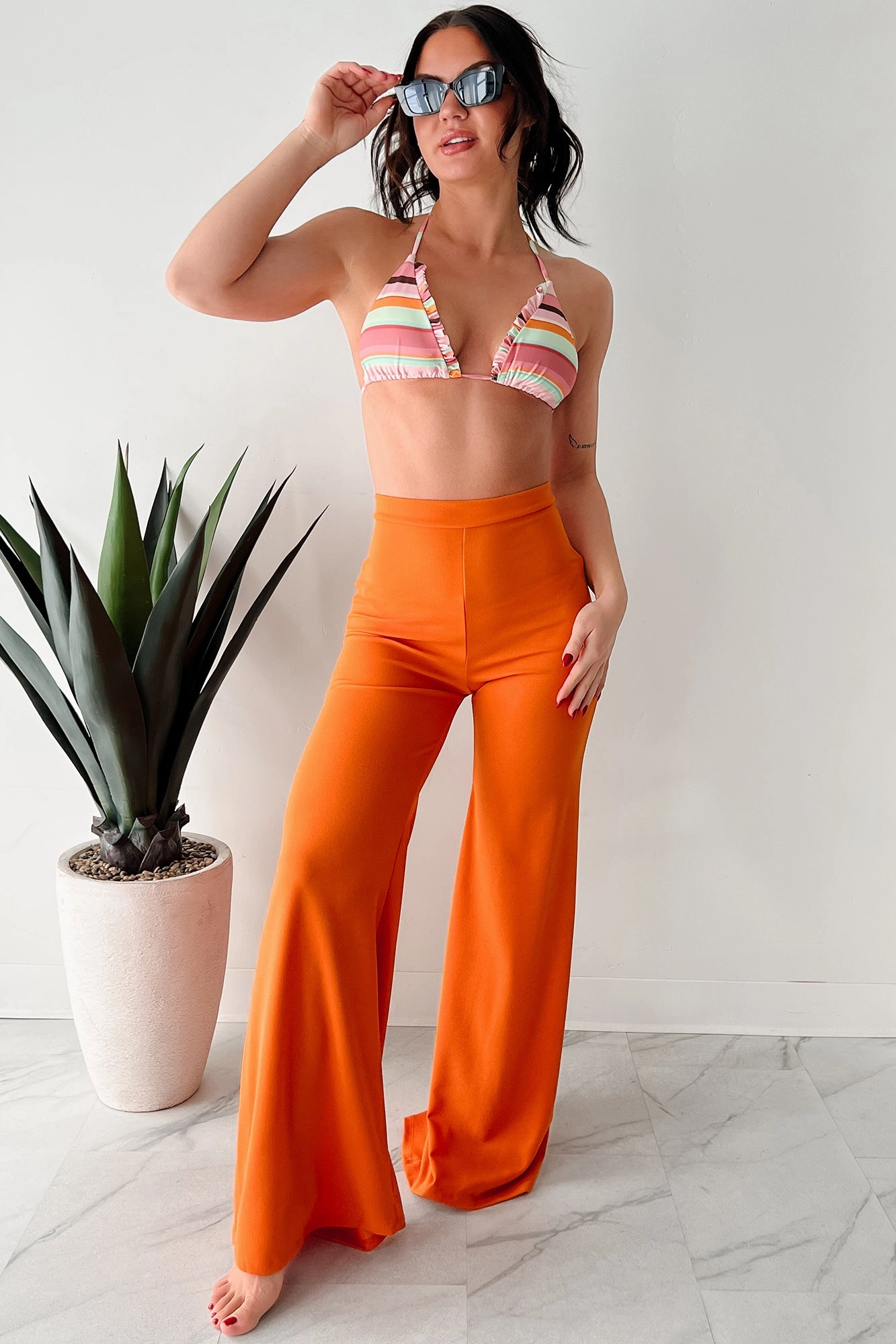 Boundless Ambition High Waist Pants (Orange) Street Comfort Contrast Trim
