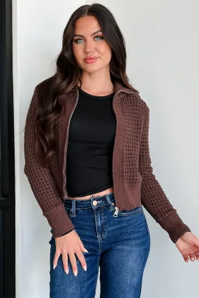 Whispered Words Zip-Up Sweater Jacket (Chocolate) Cool Season LightweightFabric