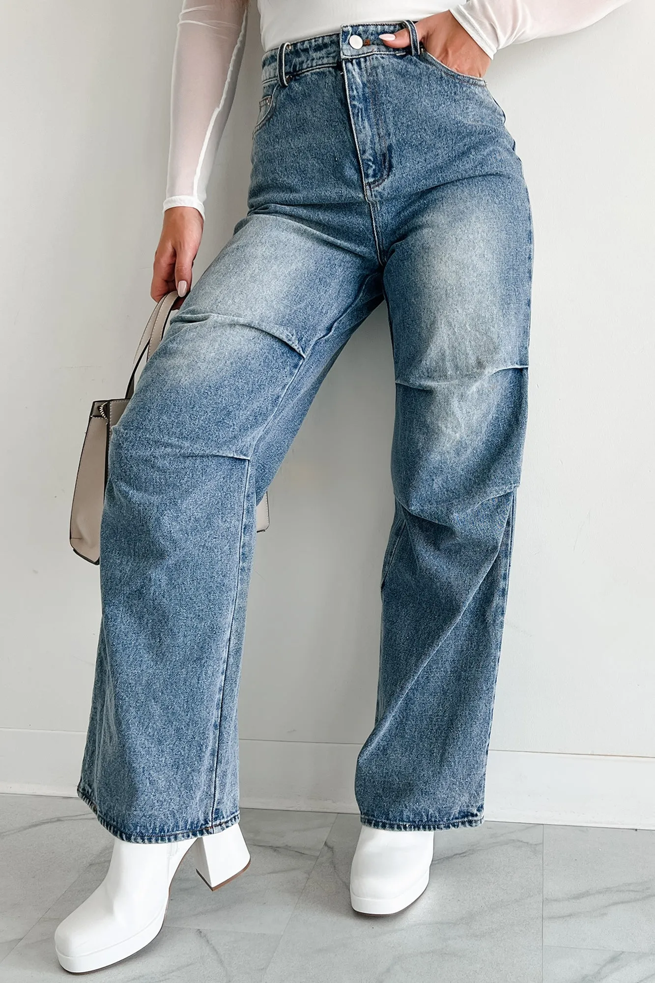 Fit For Every Day Urban Roots Knee Tuck Wide Leg Jeans (Washed Denim)