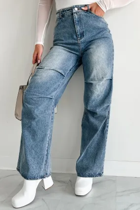 Unisex Wear Elegant Vintage Lover Sunny Vibes Weekend Style Traveler Gear Urban Roots Knee Tuck Wide Leg Jeans (Washed Denim)