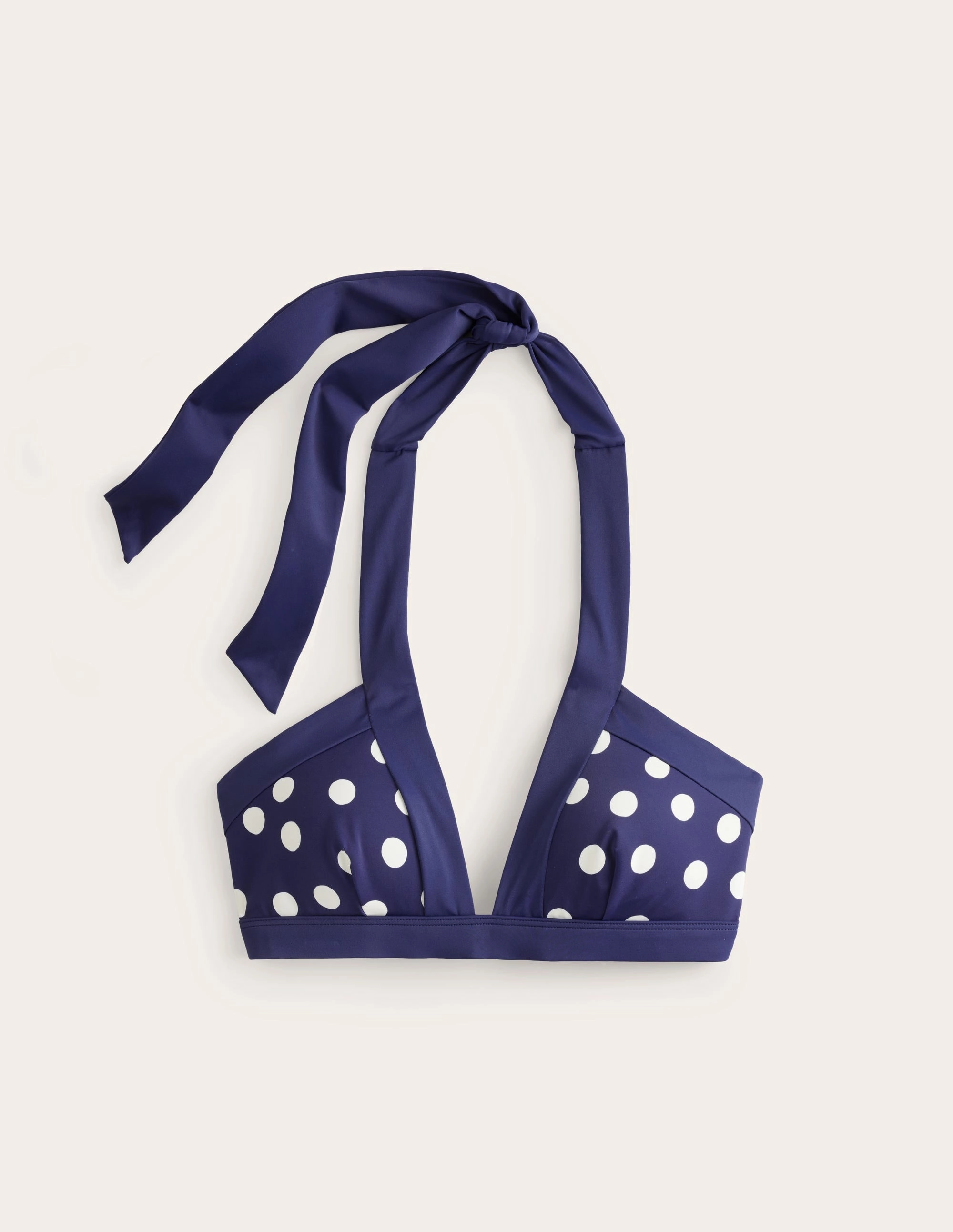 Ithaca Halter Bikini Top-Navy Spot Zipper-Front Thermal Insulation Layer
