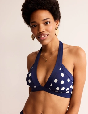 Anti Fade Color Technology Dynamic Tension Control Ithaca Halter Bikini Top-Navy Spot